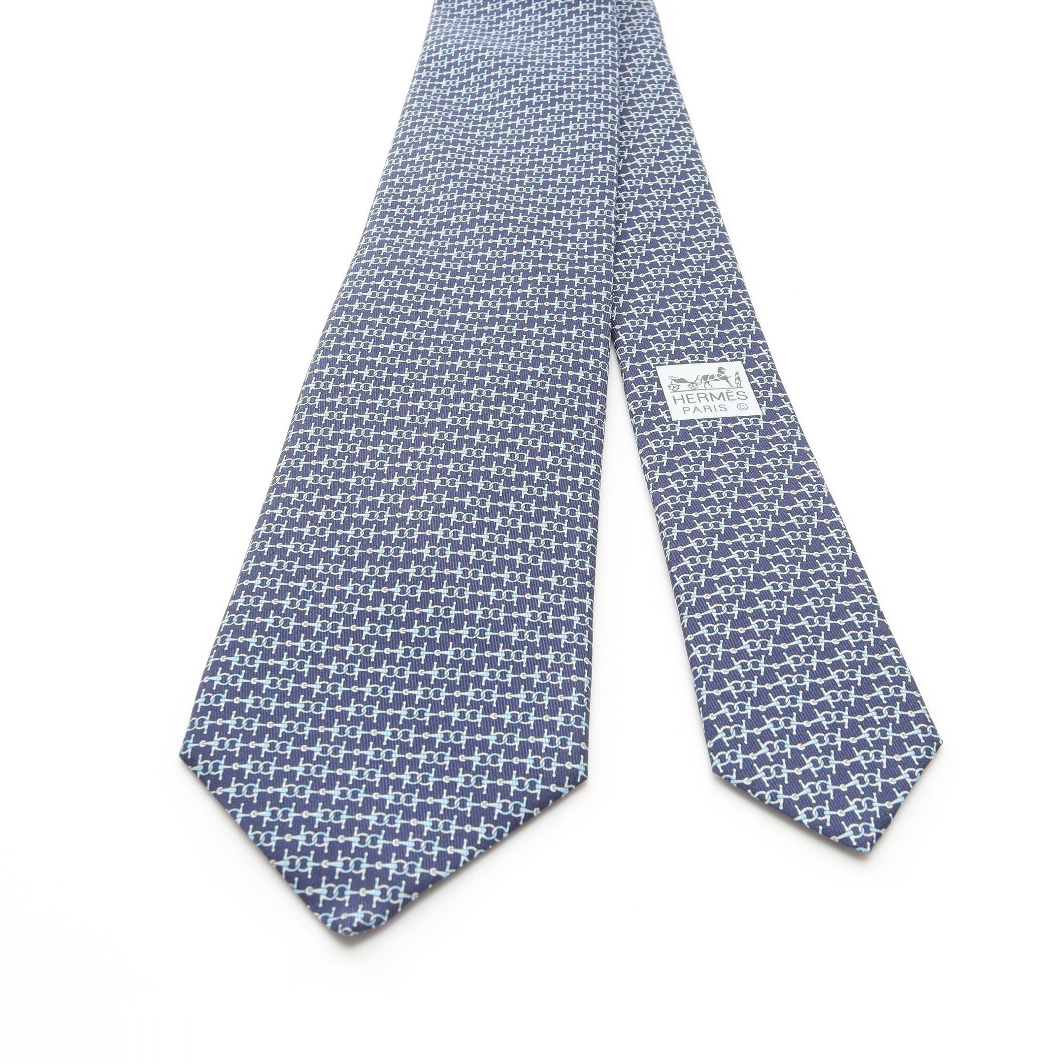 Hermes Hermes Tie Silk Dark Blue Light Size ONE SIZE - 2 Thumbnail