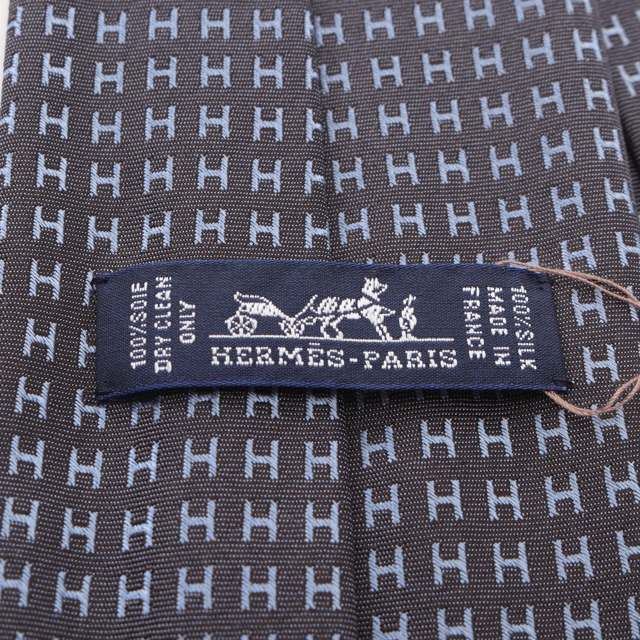 Hermes Hermes H Pattern Tie Silk Dark Gray Blue Size ONE SIZE - 4 Thumbnail