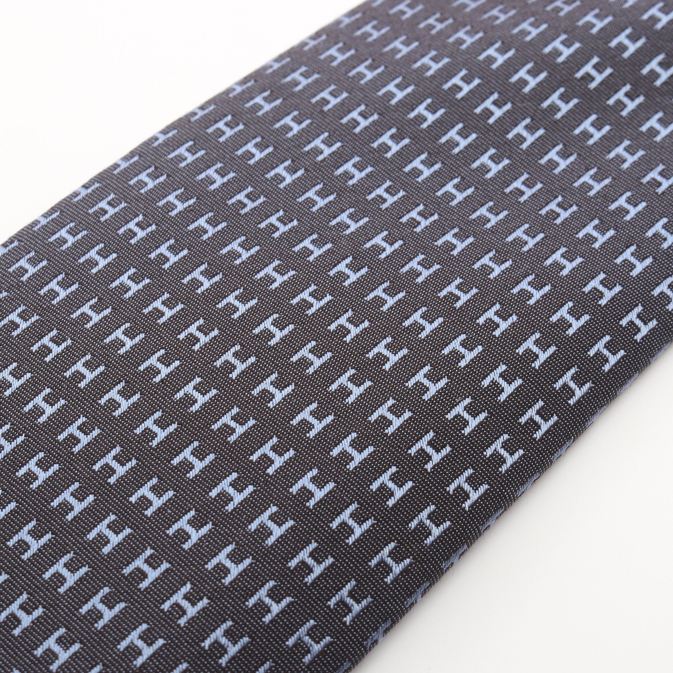 Hermes Hermes H Pattern Tie Silk Dark Gray Blue Size ONE SIZE - 6 Thumbnail
