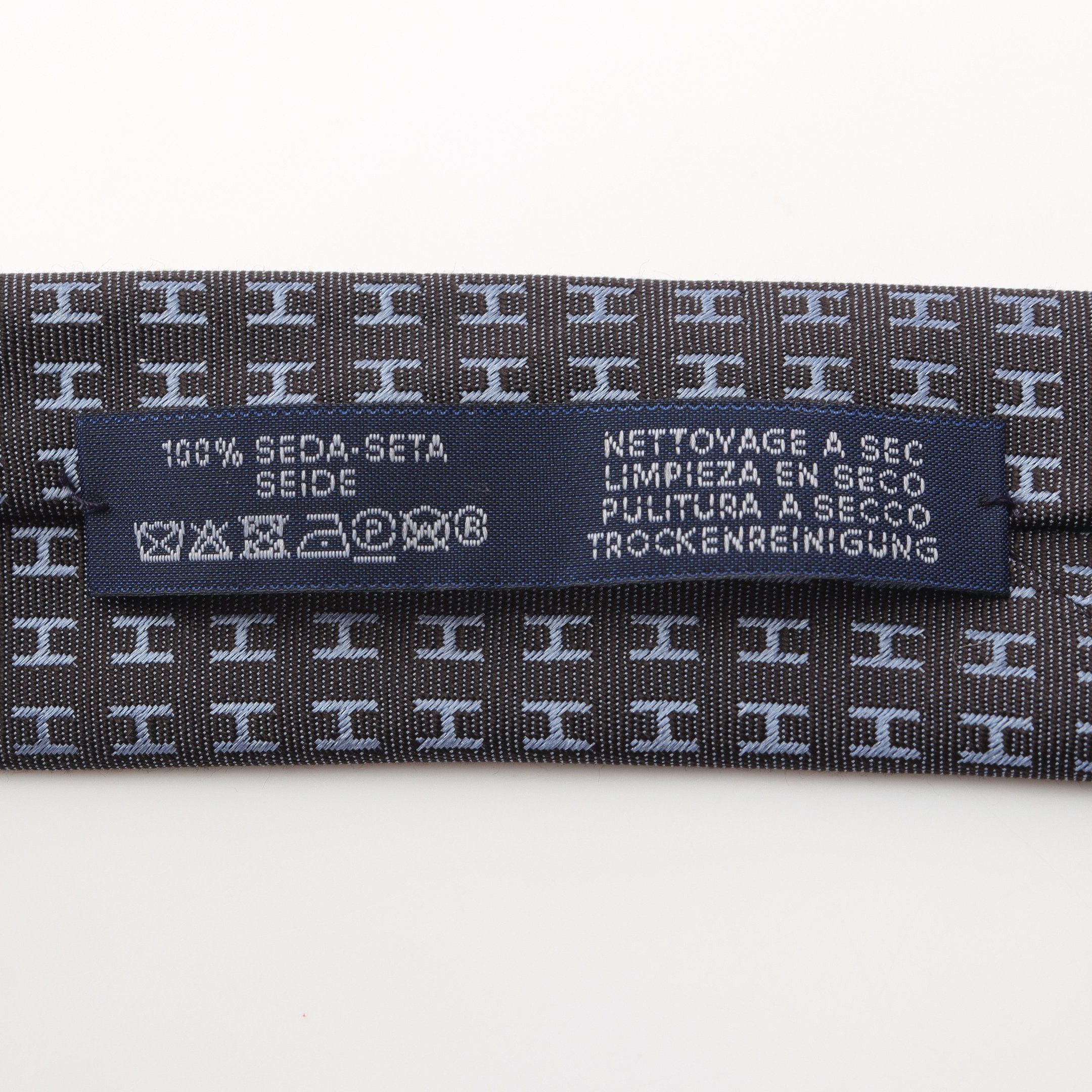 Hermes Hermes H Pattern Tie Silk Dark Gray Blue Size ONE SIZE - 5 Thumbnail