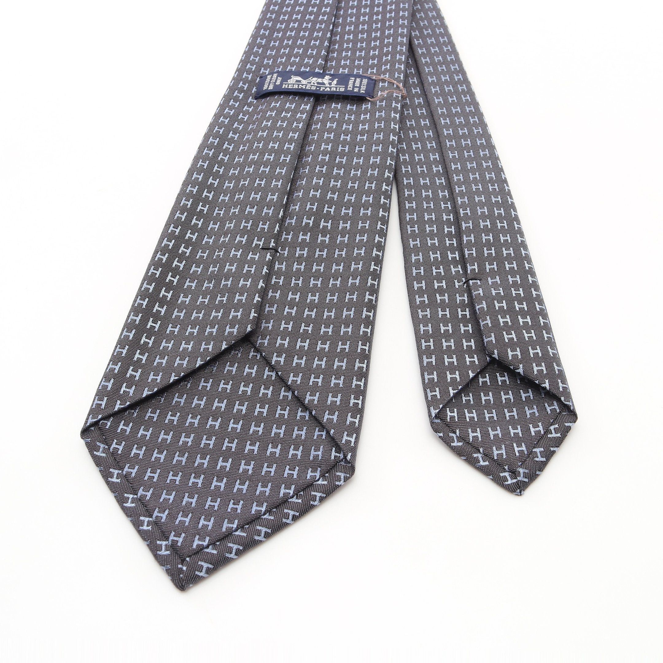 Hermes Hermes H Pattern Tie Silk Dark Gray Blue Size ONE SIZE - 3 Thumbnail