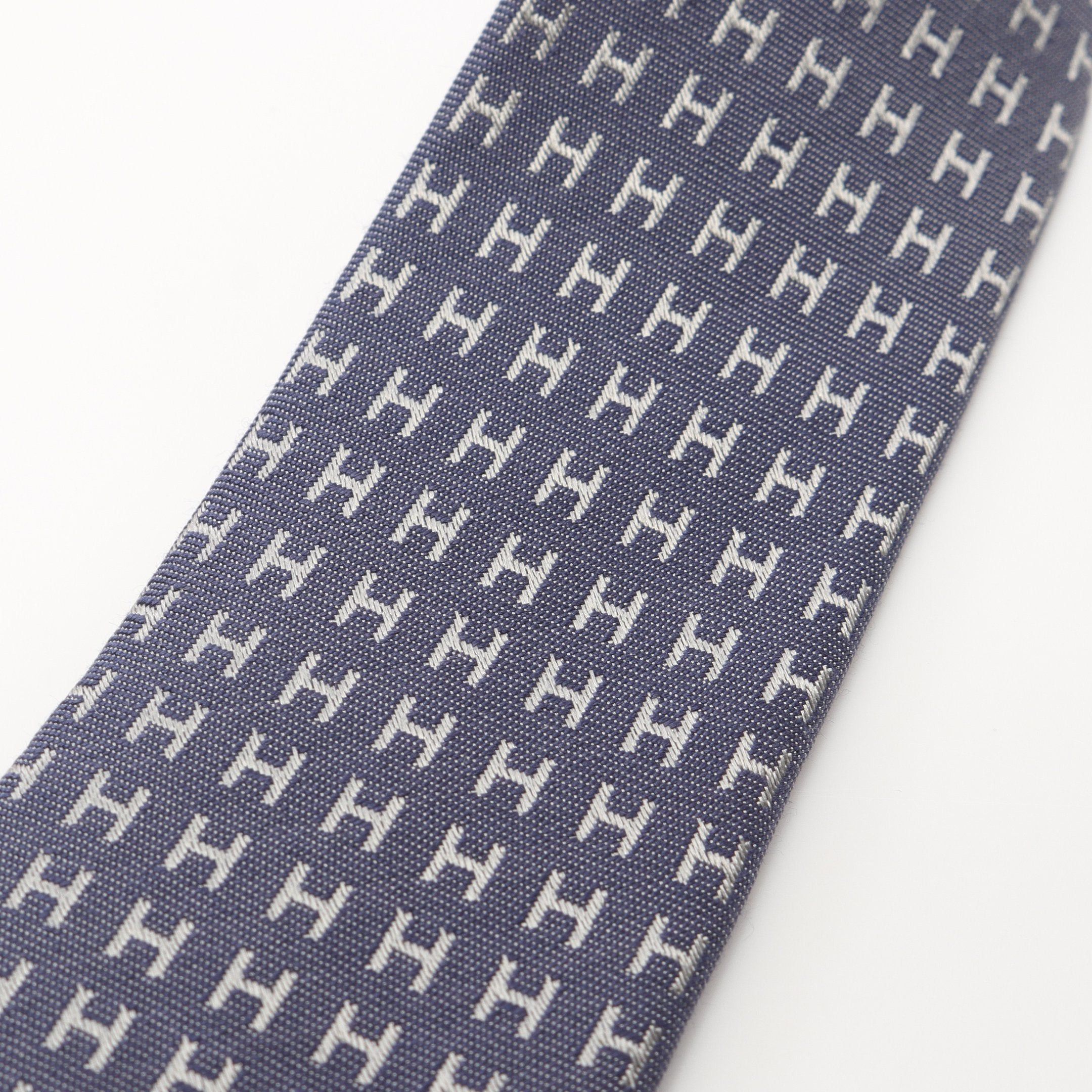 Hermes Hermes H Pattern Tie Silk Blue Gray Size ONE SIZE - 6 Thumbnail