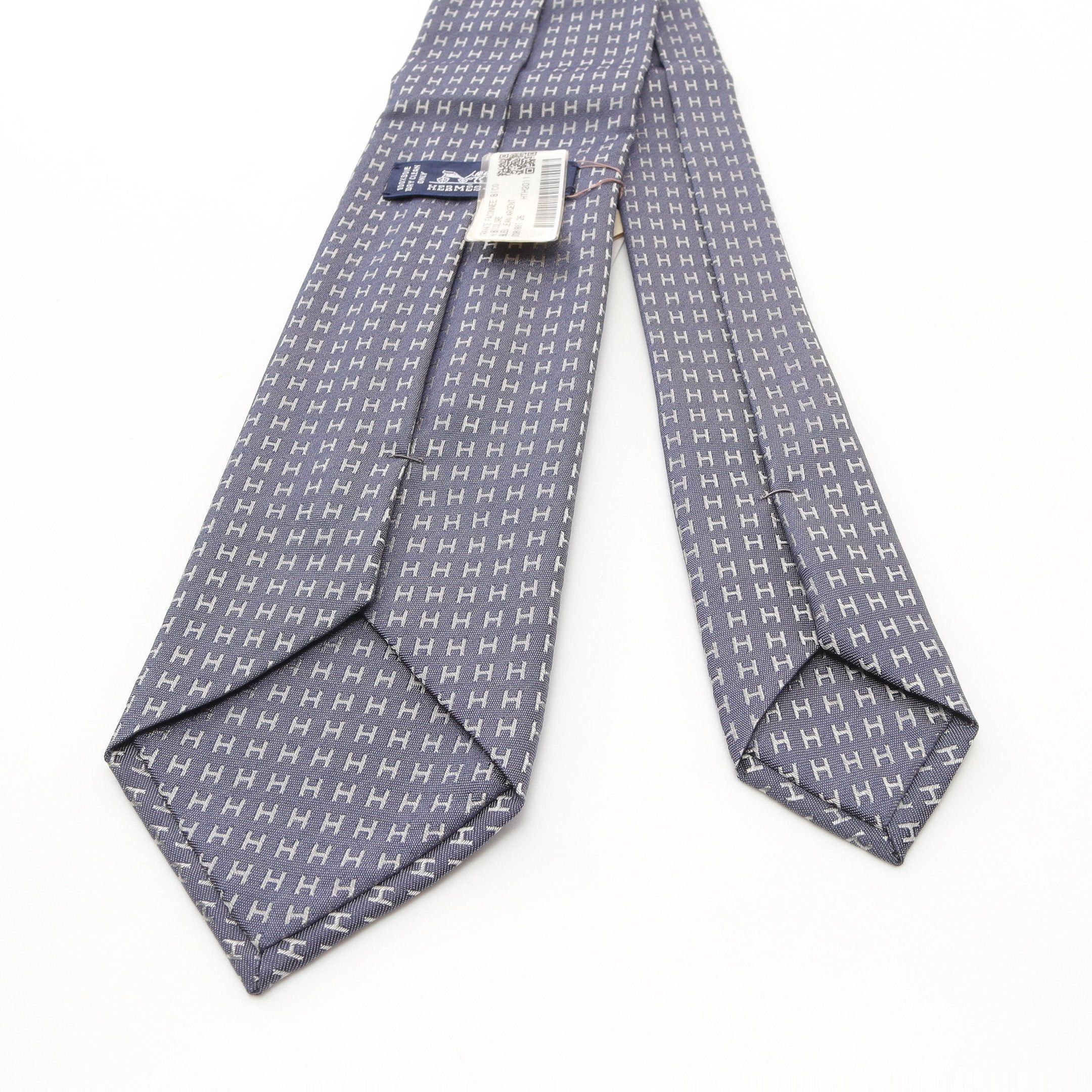 Hermes Hermes H Pattern Tie Silk Blue Gray Size ONE SIZE - 3 Thumbnail