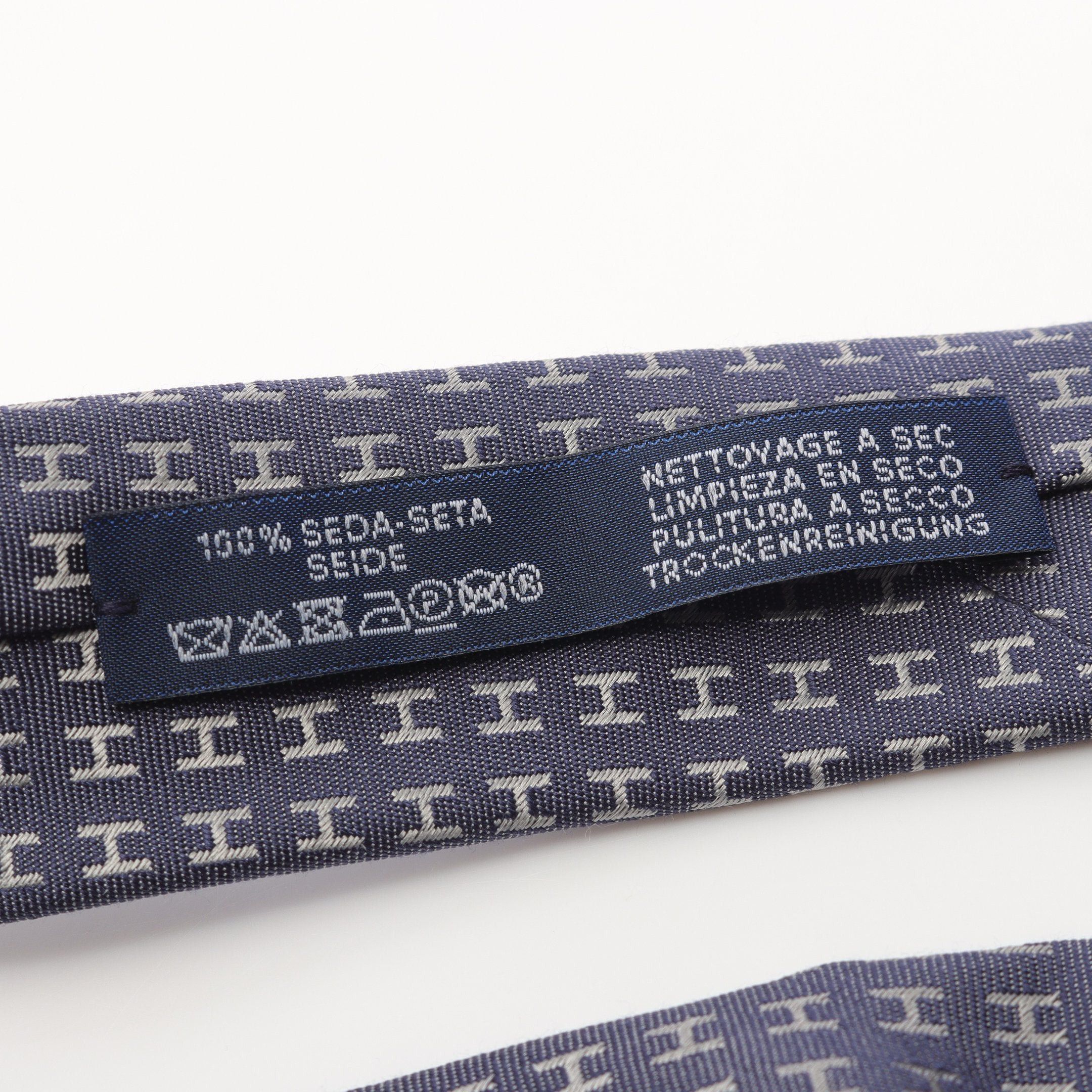 Hermes Hermes H Pattern Tie Silk Blue Gray Size ONE SIZE - 5 Thumbnail