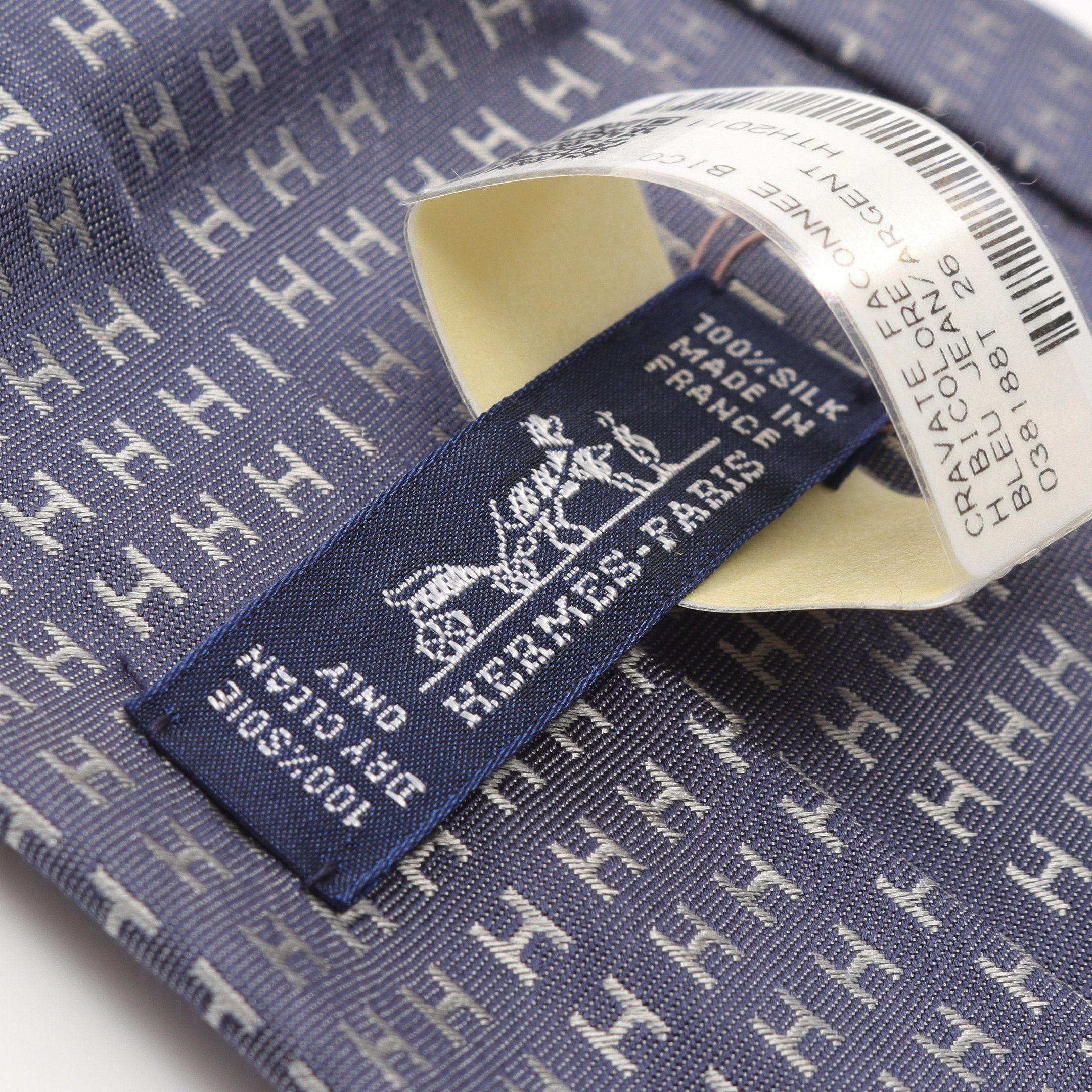Hermes Hermes H Pattern Tie Silk Blue Gray Size ONE SIZE - 4 Thumbnail