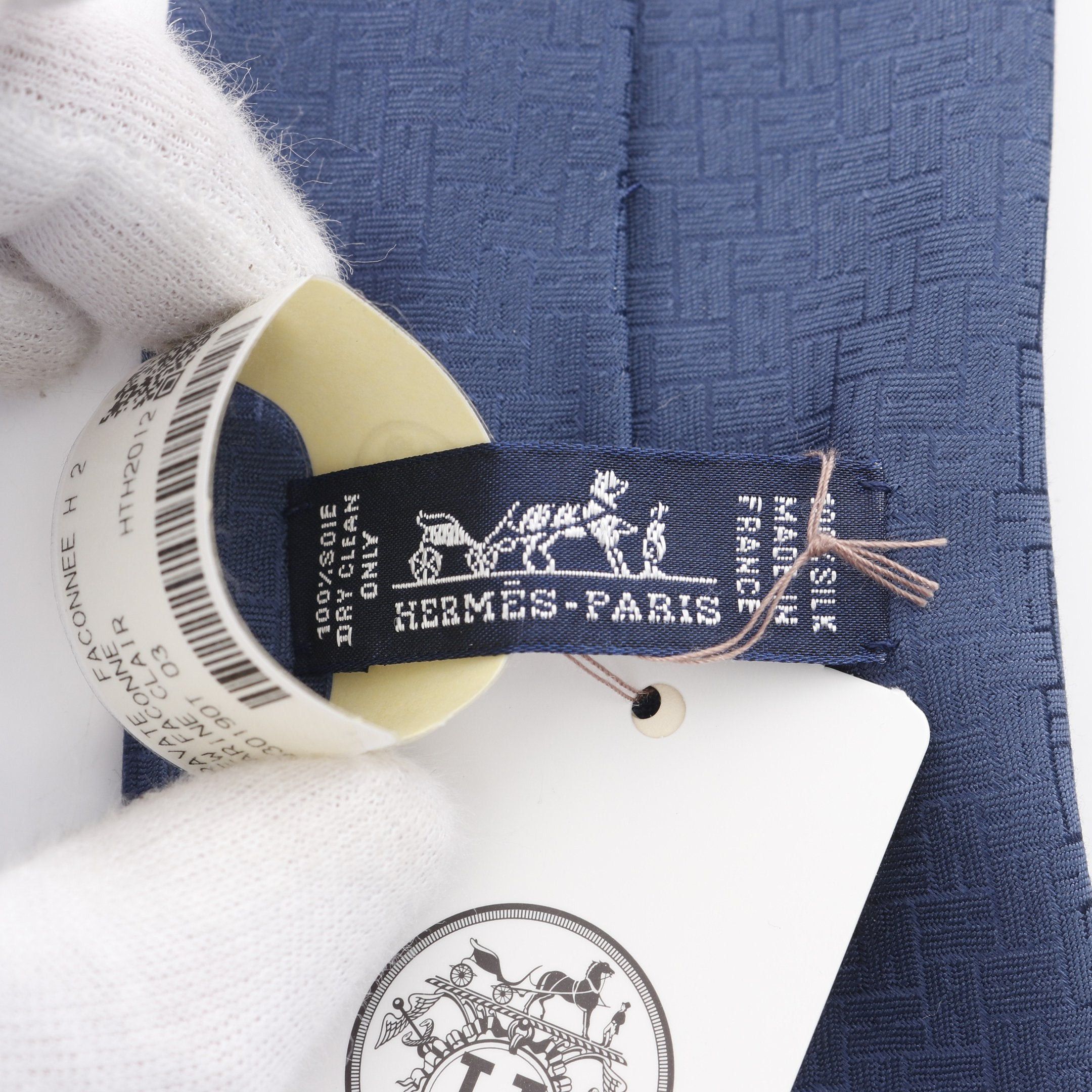 Hermes Hermes H Pattern Tie Silk Dark Blue Size ONE SIZE - 4 Thumbnail
