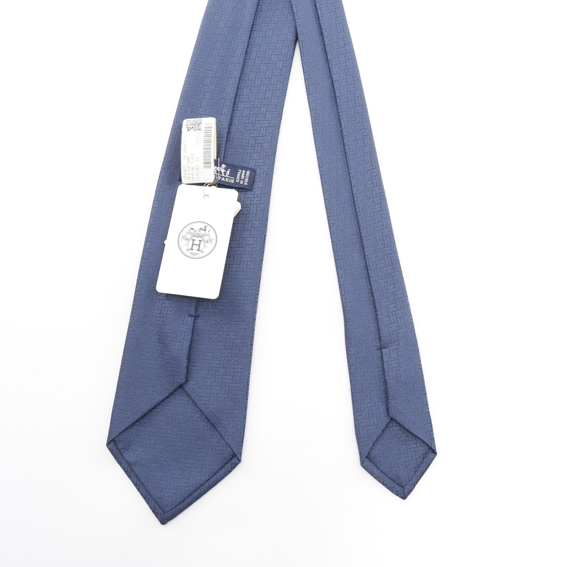 Hermes Hermes H Pattern Tie Silk Dark Blue Size ONE SIZE - 3 Thumbnail