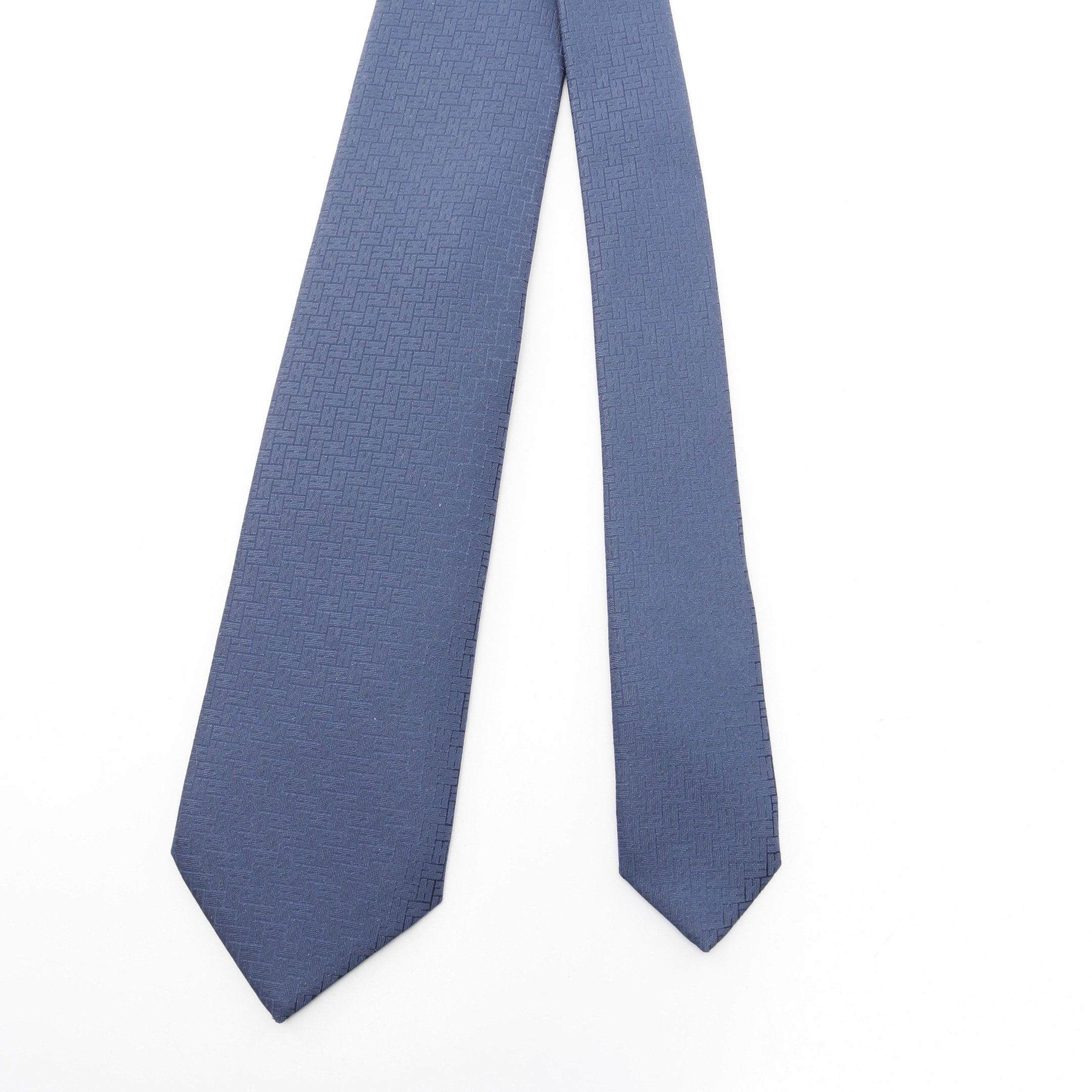 Hermes Hermes H Pattern Tie Silk Dark Blue Size ONE SIZE - 2 Thumbnail