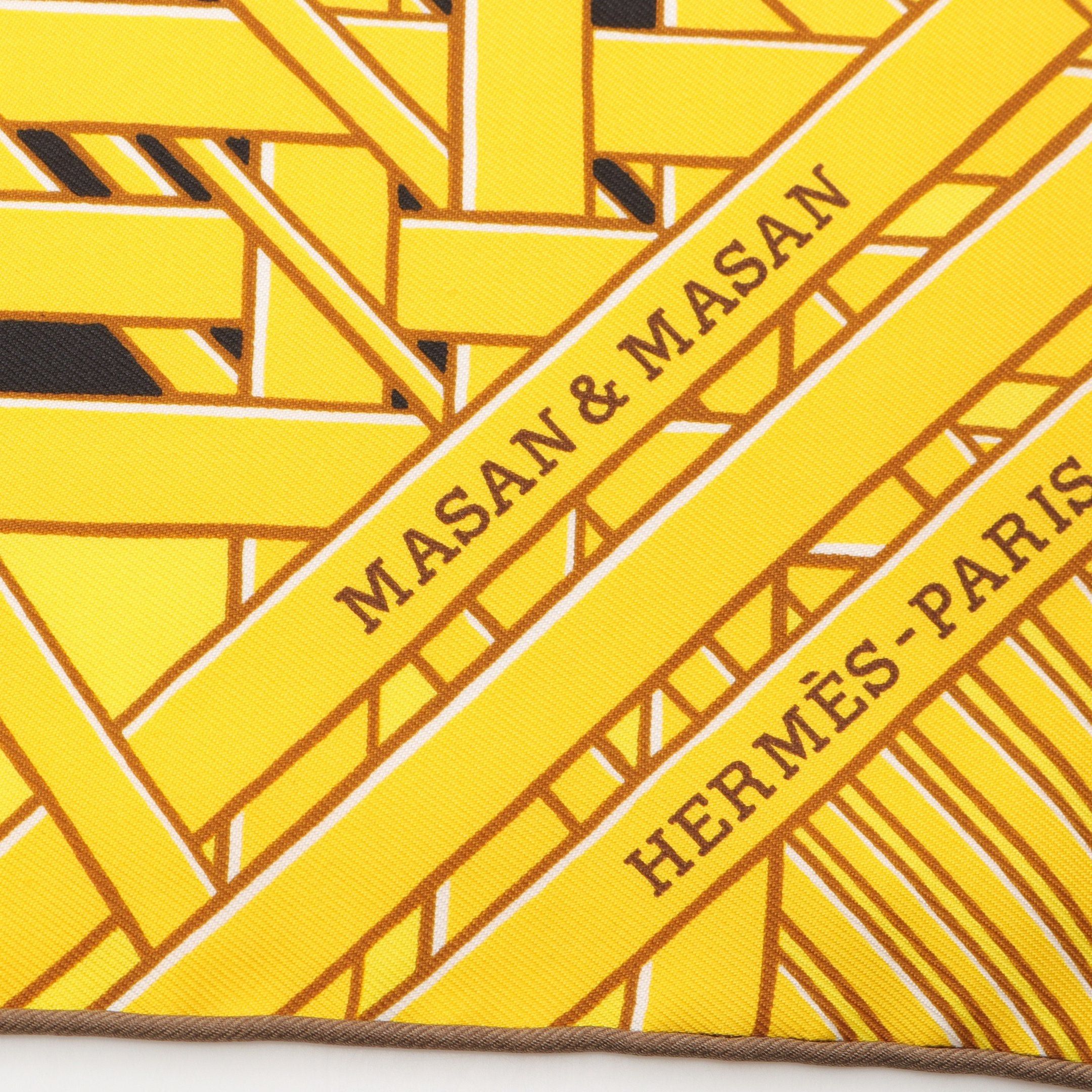 Hermes Hermes Carres 90 Masan&Masan Scarf Silk Yellow Gray Brown Multicolor Size ONE SIZE - 5 Thumbnail