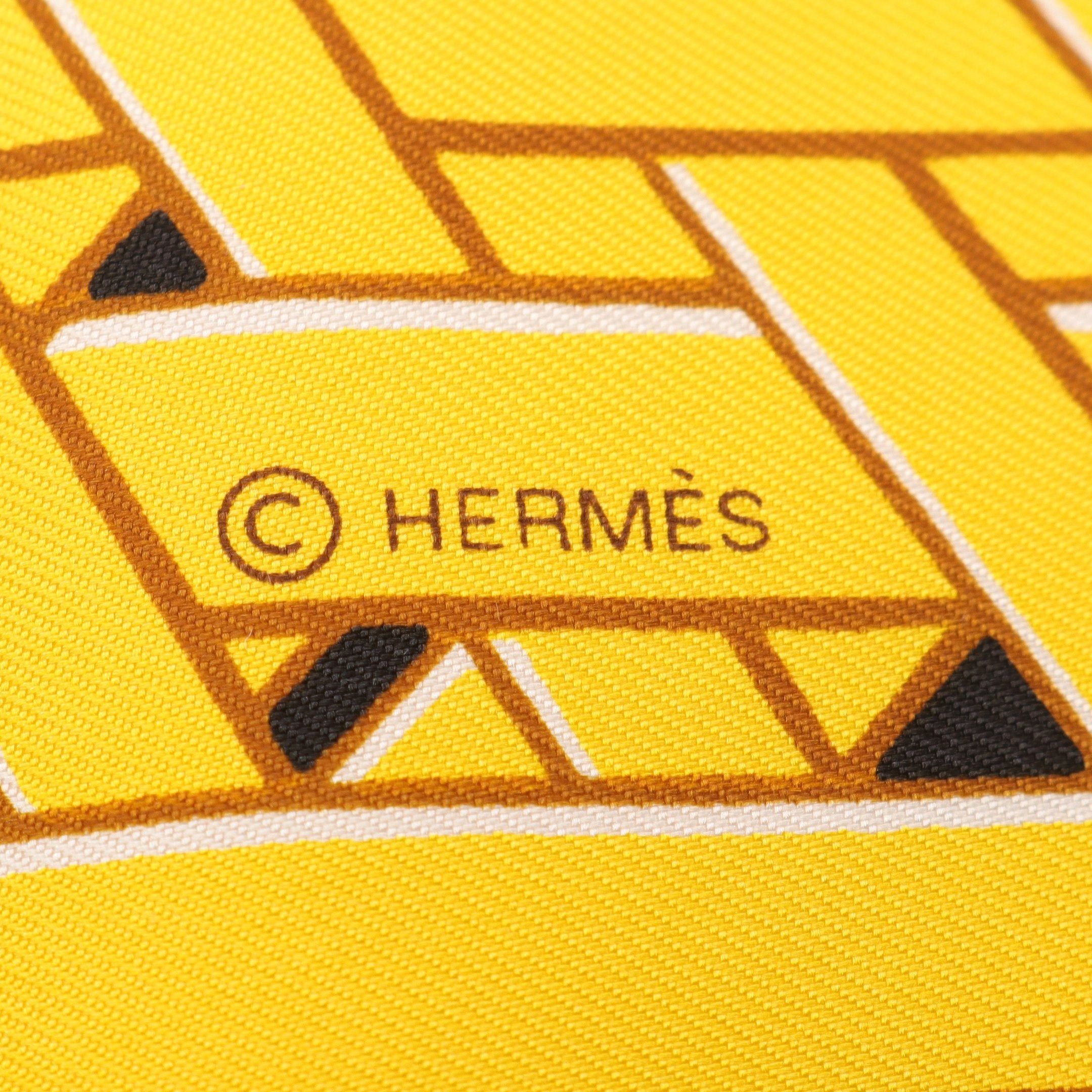 Hermes Hermes Carres 90 Masan&Masan Scarf Silk Yellow Gray Brown Multicolor Size ONE SIZE - 2 Thumbnail