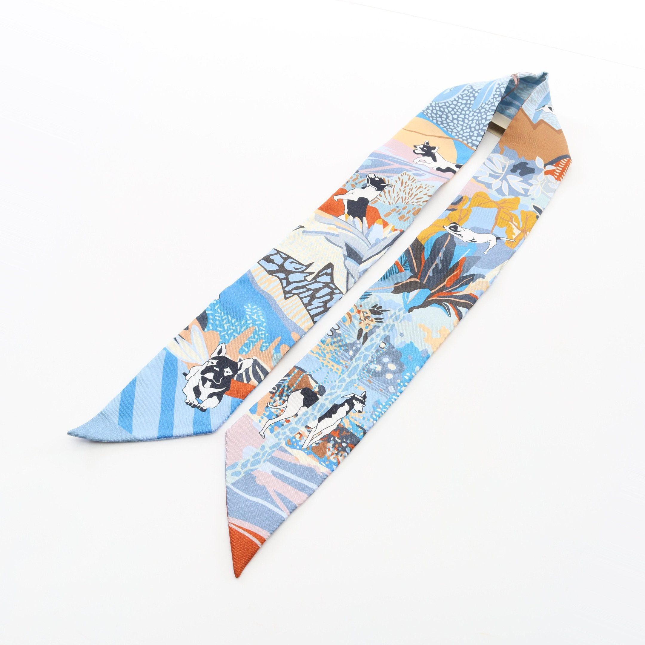 Hermes Hermes Twilly En Liberte Ribbon Scarf Silk Blue Multicolor Size ONE SIZE - 5 Thumbnail