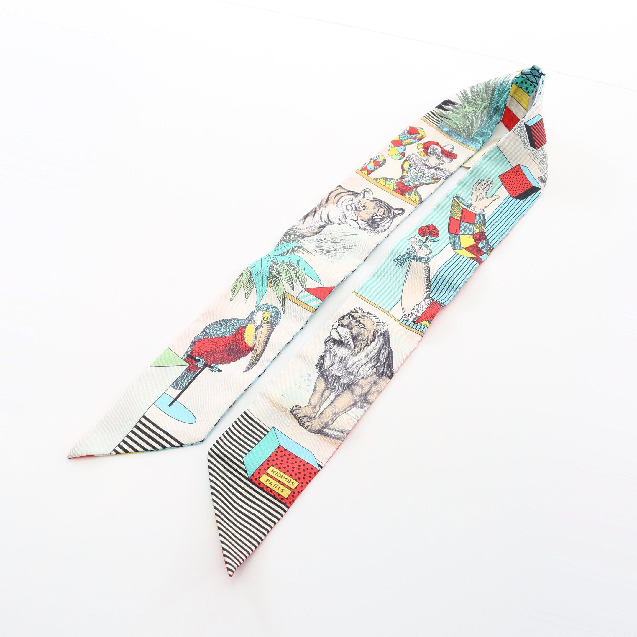 Hermes Hermes Twilly Grand Theatre Nouveau Ribbon Scarf Silk Ivory Multicolor Size ONE SIZE - 4 Thumbnail