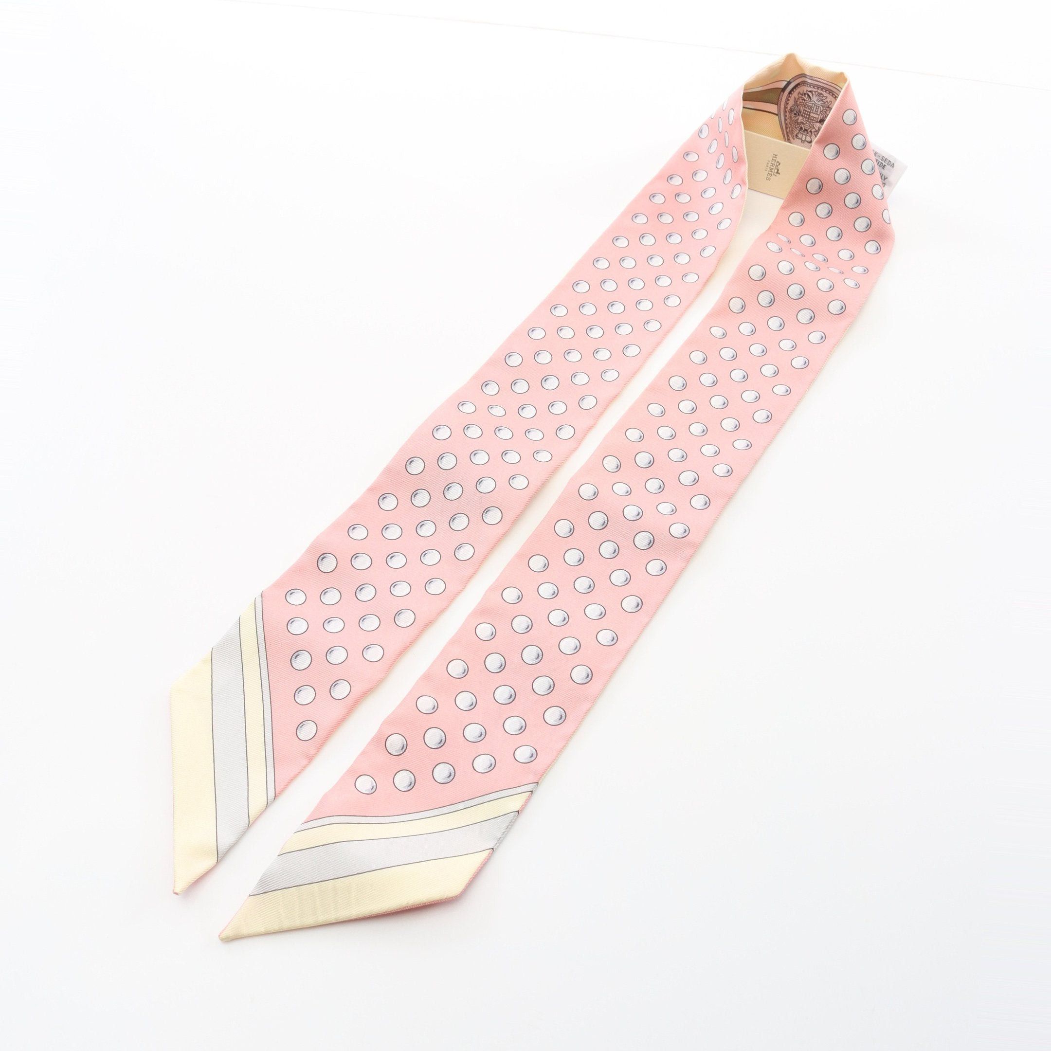 Hermes Hermes Twilly Grand Tralala Ribbon Scarf Silk Light Beige Multicolor Size ONE SIZE - 5 Thumbnail