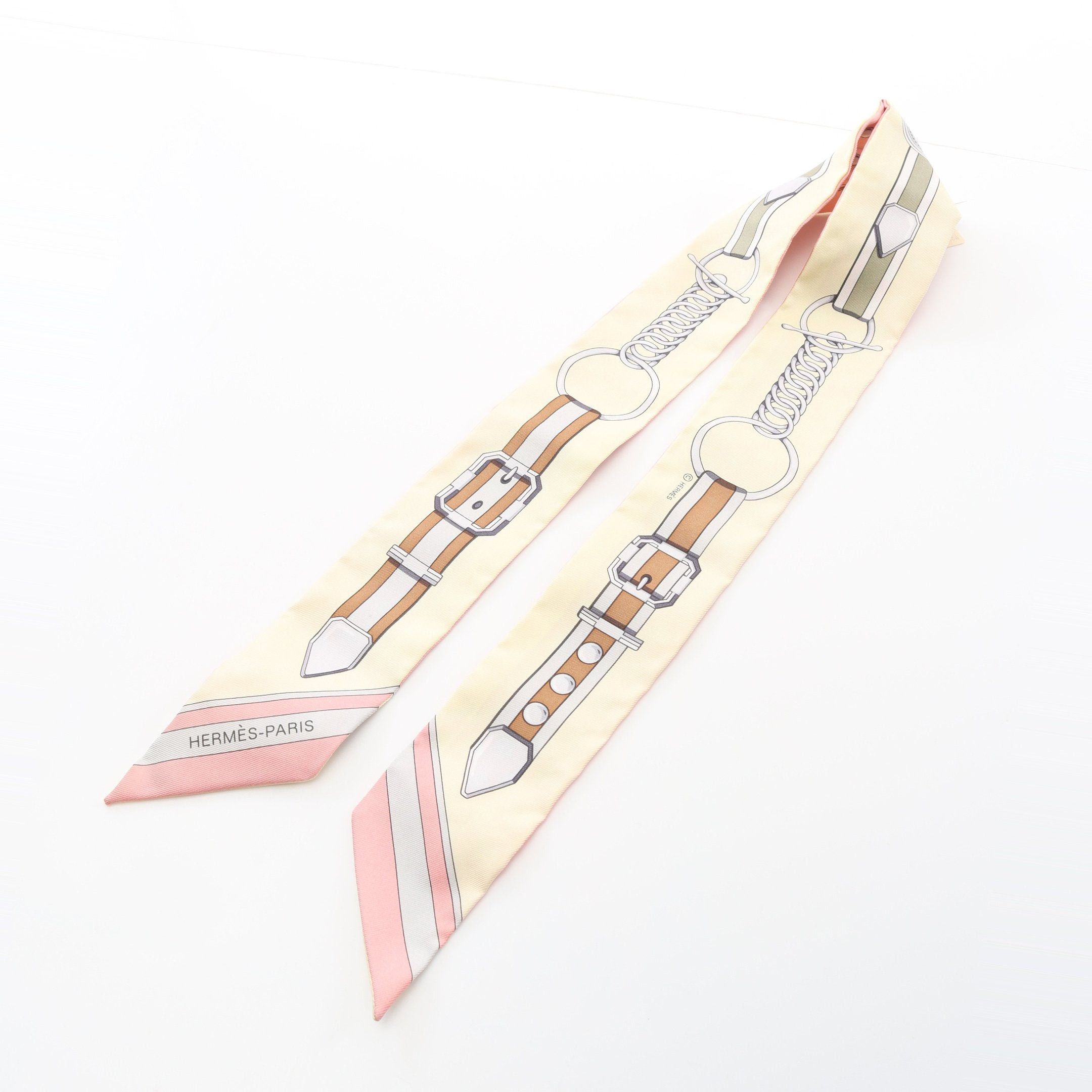 Hermes Hermes Twilly Grand Tralala Ribbon Scarf Silk Light Beige Multicolor Size ONE SIZE - 4 Thumbnail