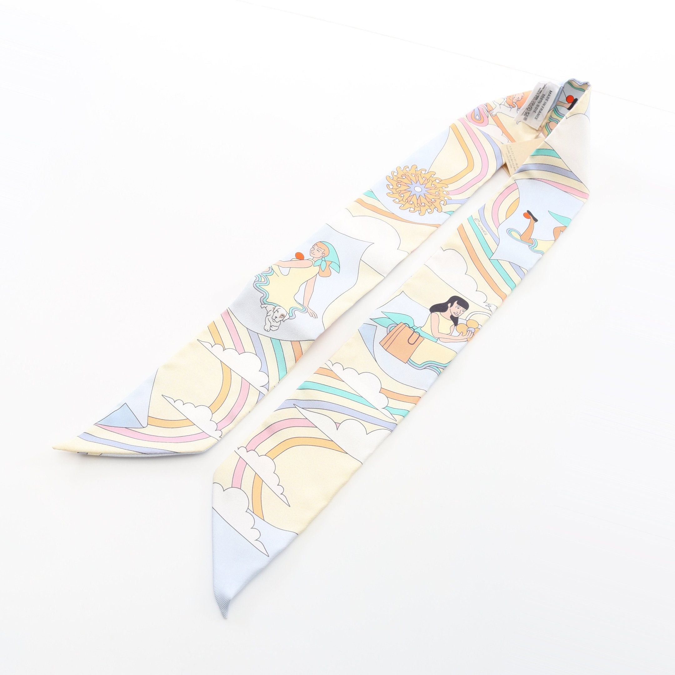 Hermes Hermes Twilly Carres Volants Ribbon Scarf Silk Light Blue Multicolor Size ONE SIZE - 5 Thumbnail