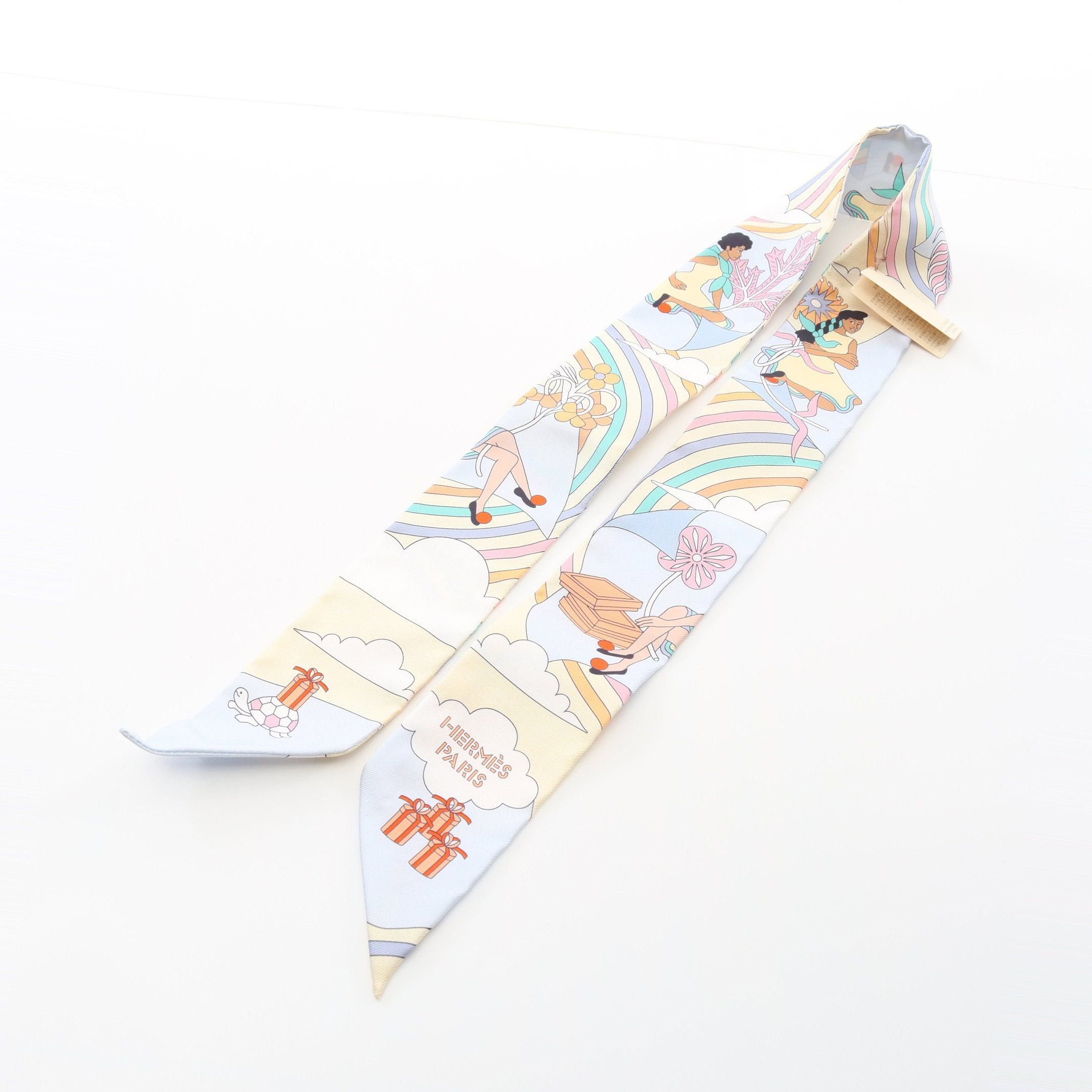 Hermes Hermes Twilly Carres Volants Ribbon Scarf Silk Light Blue Multicolor Size ONE SIZE - 4 Thumbnail
