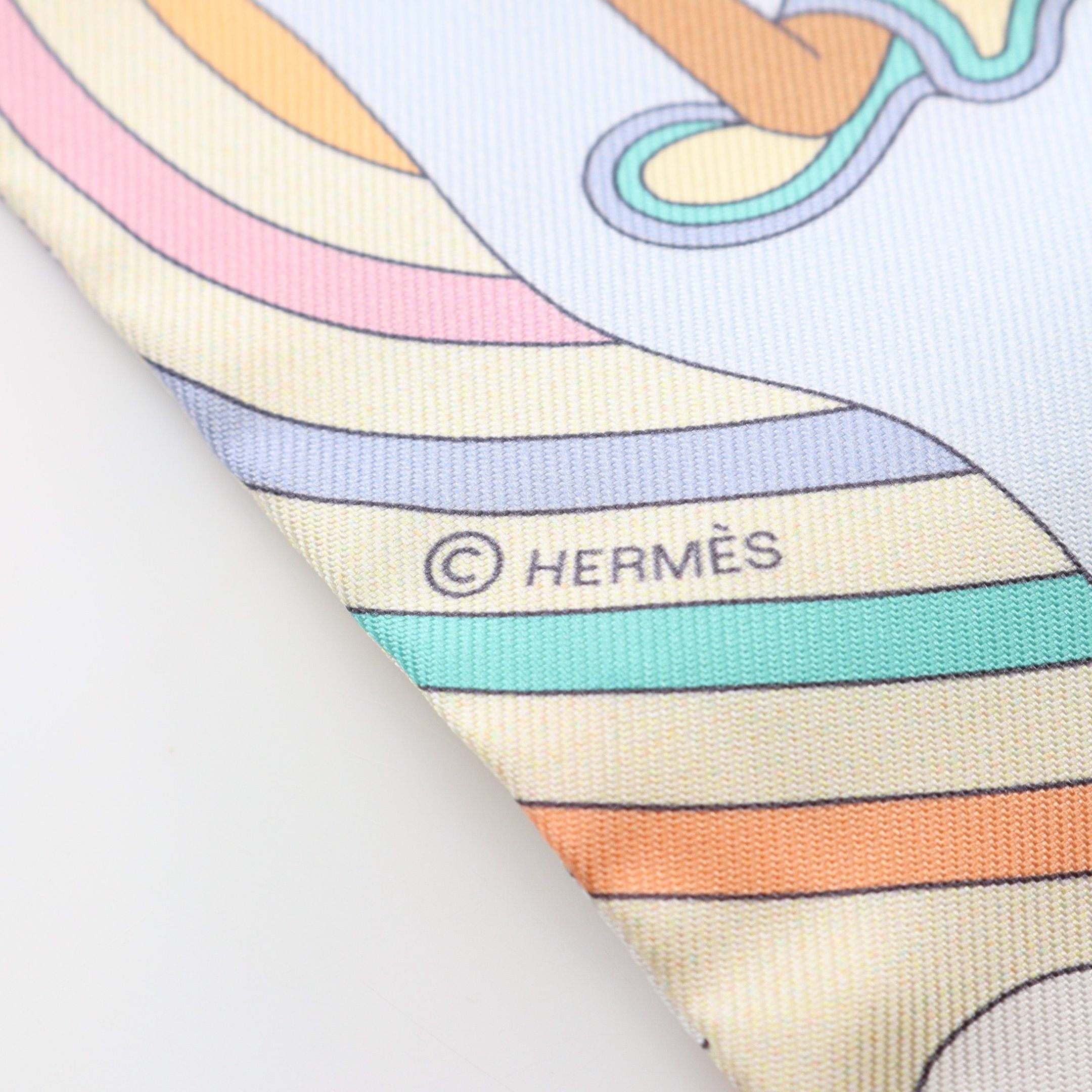 Hermes Hermes Twilly Carres Volants Ribbon Scarf Silk Light Blue Multicolor Size ONE SIZE - 2 Thumbnail