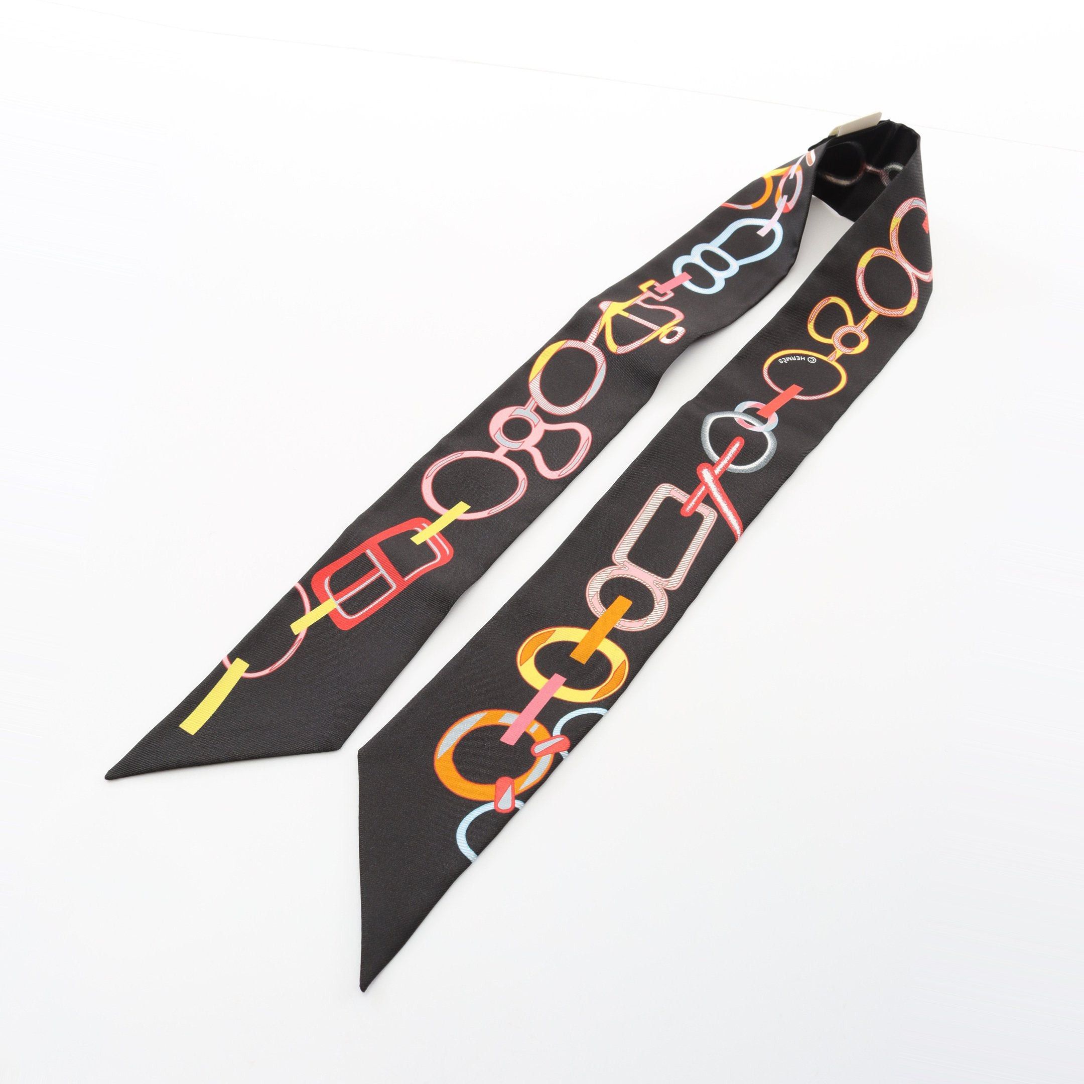 Hermes Hermes Twilly Do Re Boucles Ribbon Scarf Silk Black Multicolor Size ONE SIZE - 5 Thumbnail