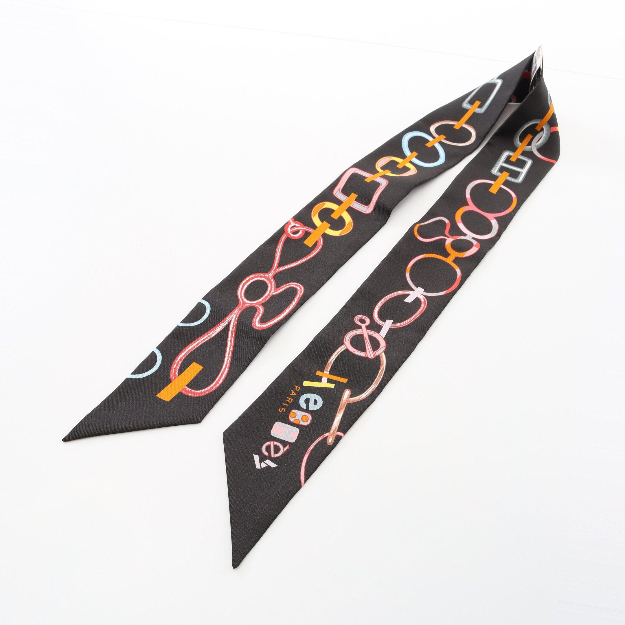 Hermes Hermes Twilly Do Re Boucles Ribbon Scarf Silk Black Multicolor Size ONE SIZE - 4 Thumbnail