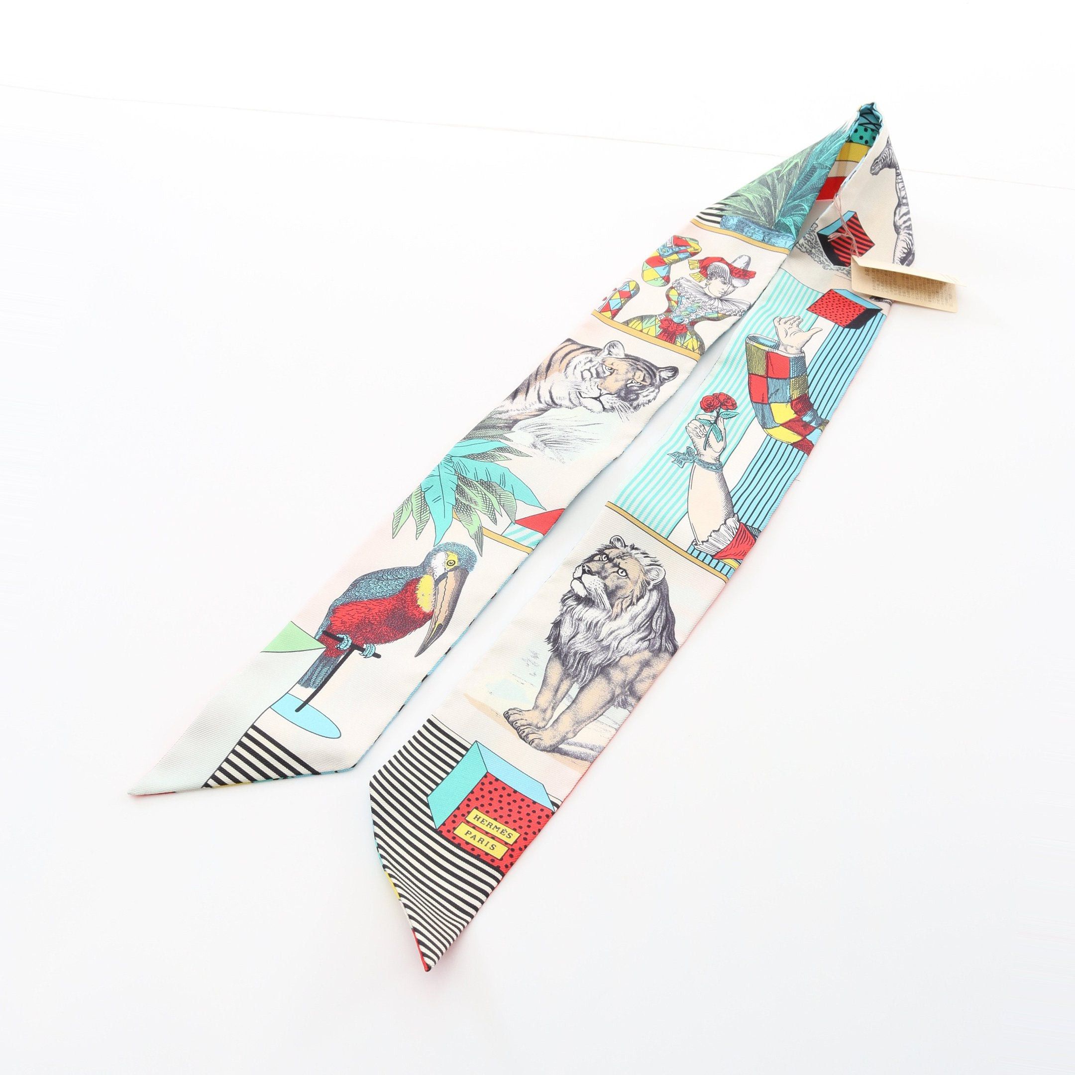 Hermes Hermes Twilly Grand Theatre Nouveau Ribbon Scarf Silk Ivory Multicolor Size ONE SIZE - 4 Thumbnail