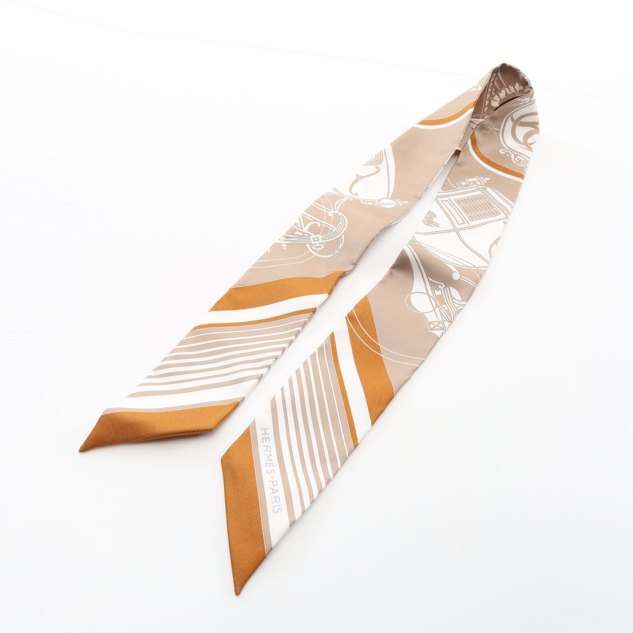 Hermes Hermes Twilly Ex-Libris Ribbon Scarf Silk Beige Size ONE SIZE - 4 Thumbnail
