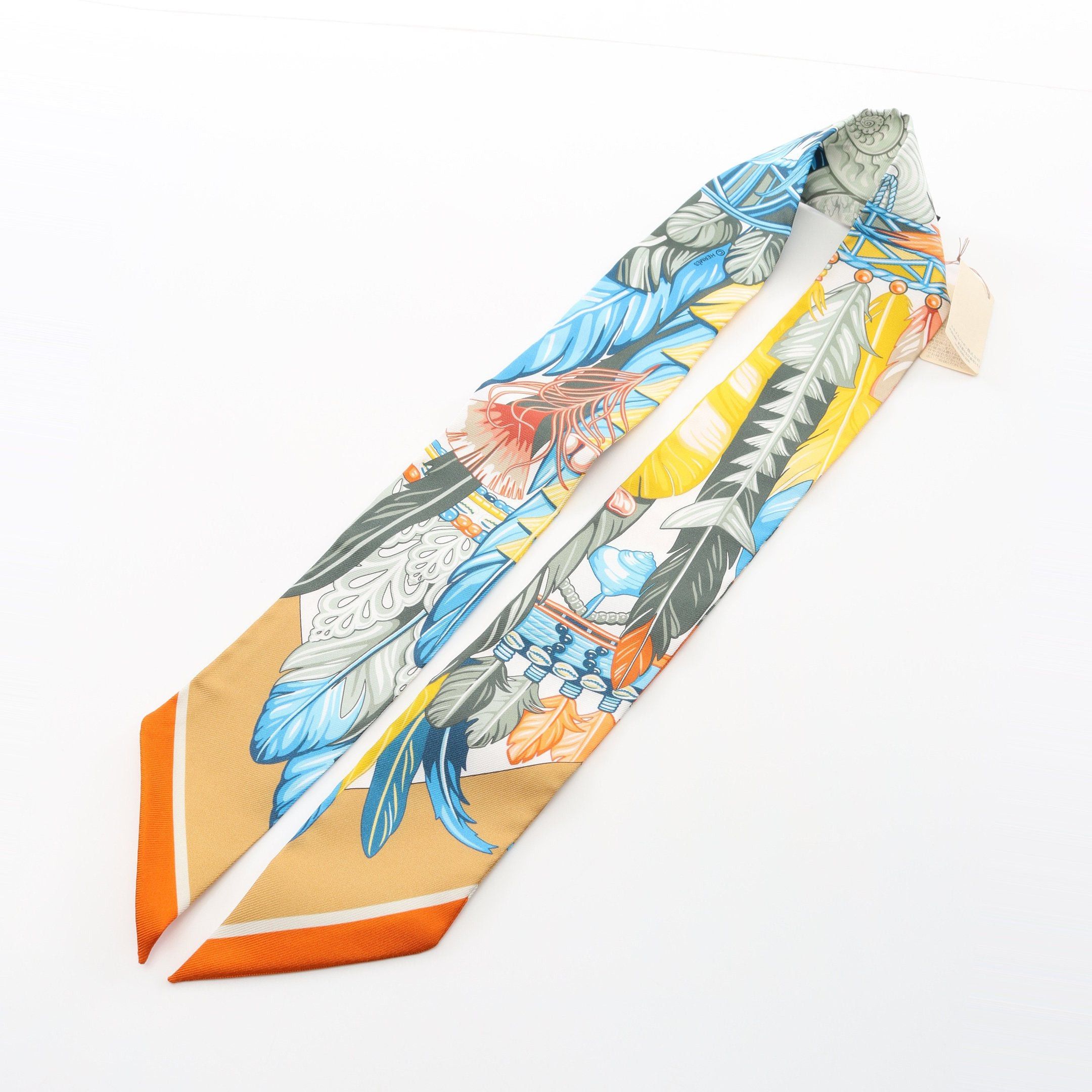 Hermes Hermes Twilly Danse Pacifique Ribbon Scarf Silk Beige Multicolor Size ONE SIZE - 5 Thumbnail
