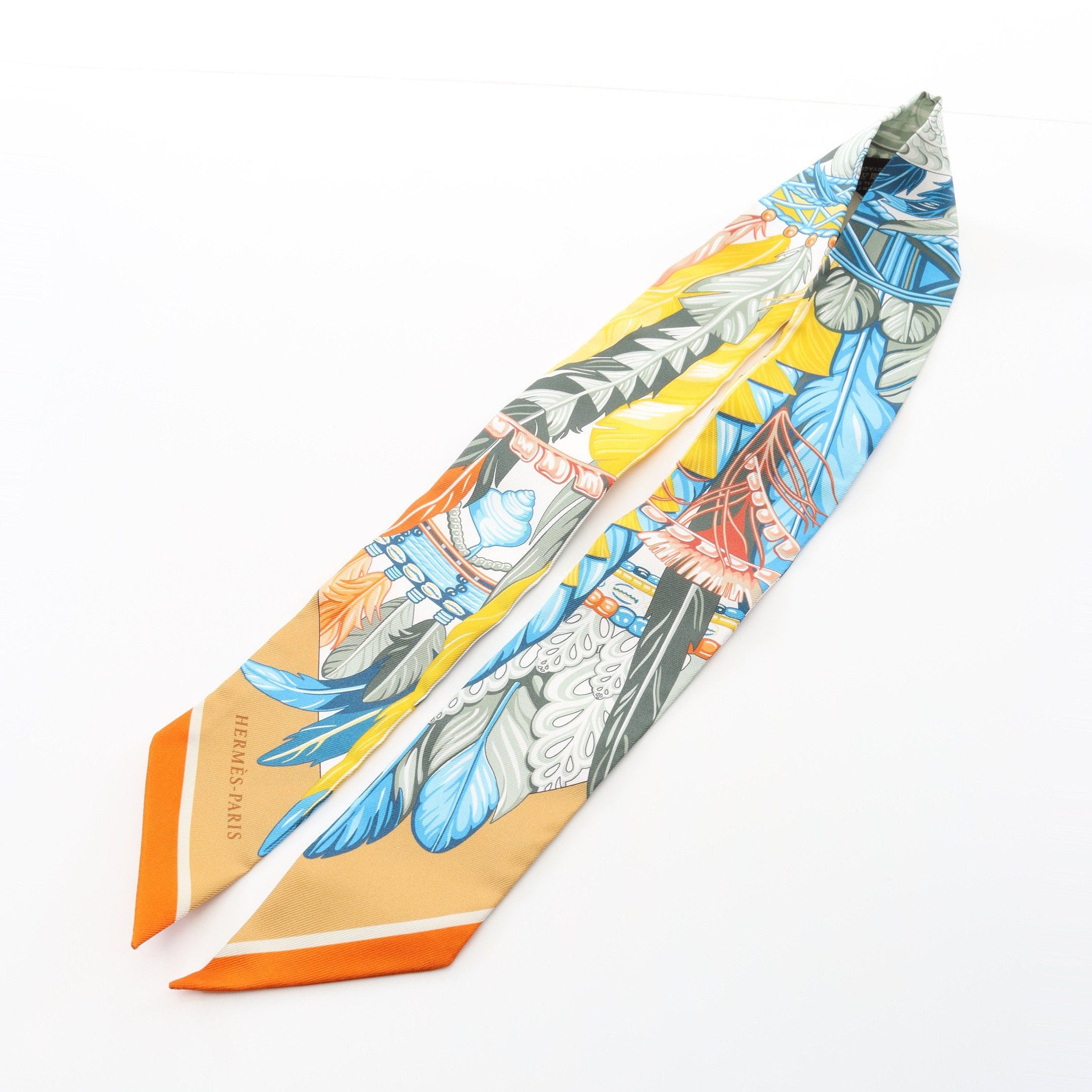 Hermes Hermes Twilly Danse Pacifique Ribbon Scarf Silk Beige Multicolor Size ONE SIZE - 4 Thumbnail