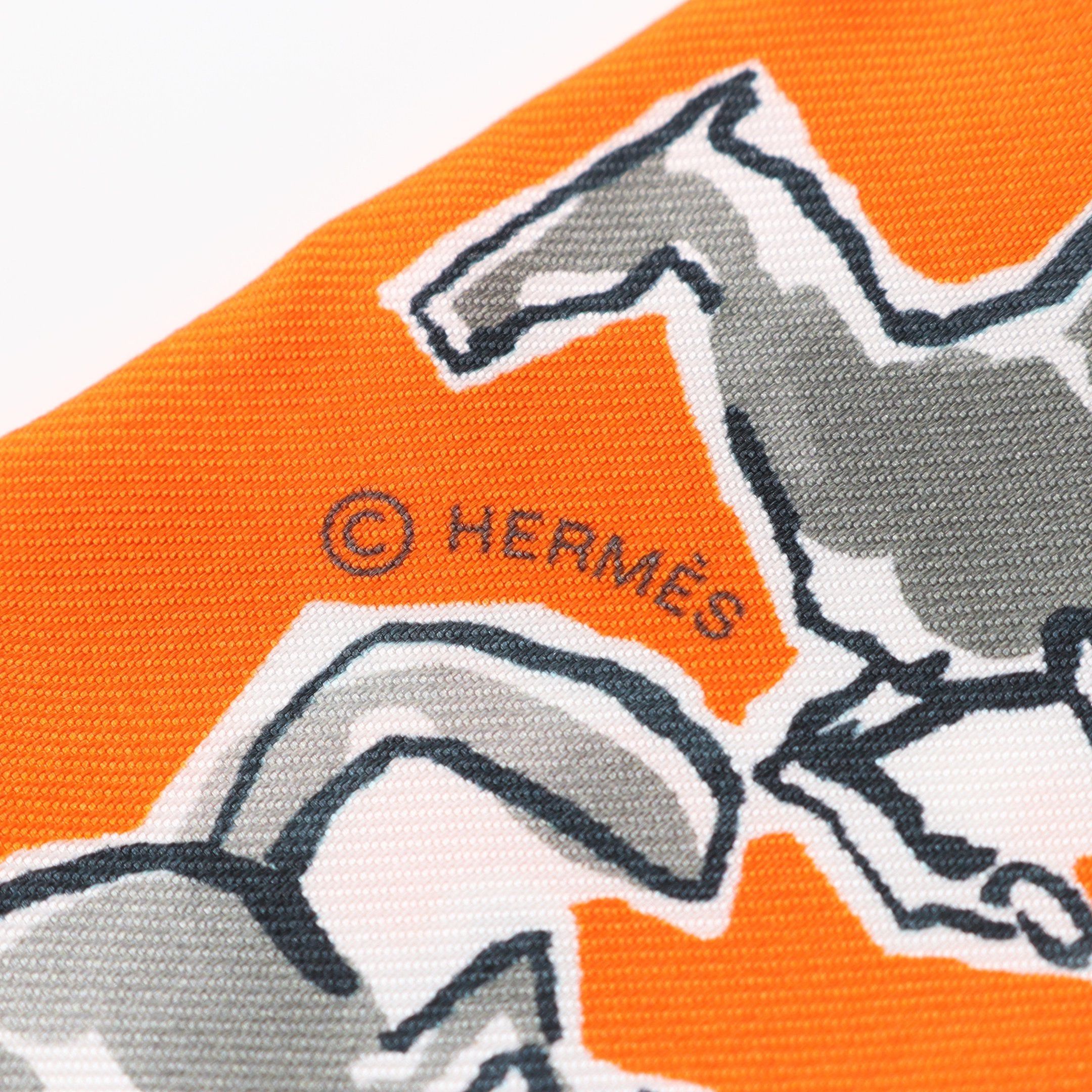Hermes Hermes Twilly Chevaux En Liberte Ribbon Scarf Silk Orange Multicolor Size ONE SIZE - 2 Thumbnail