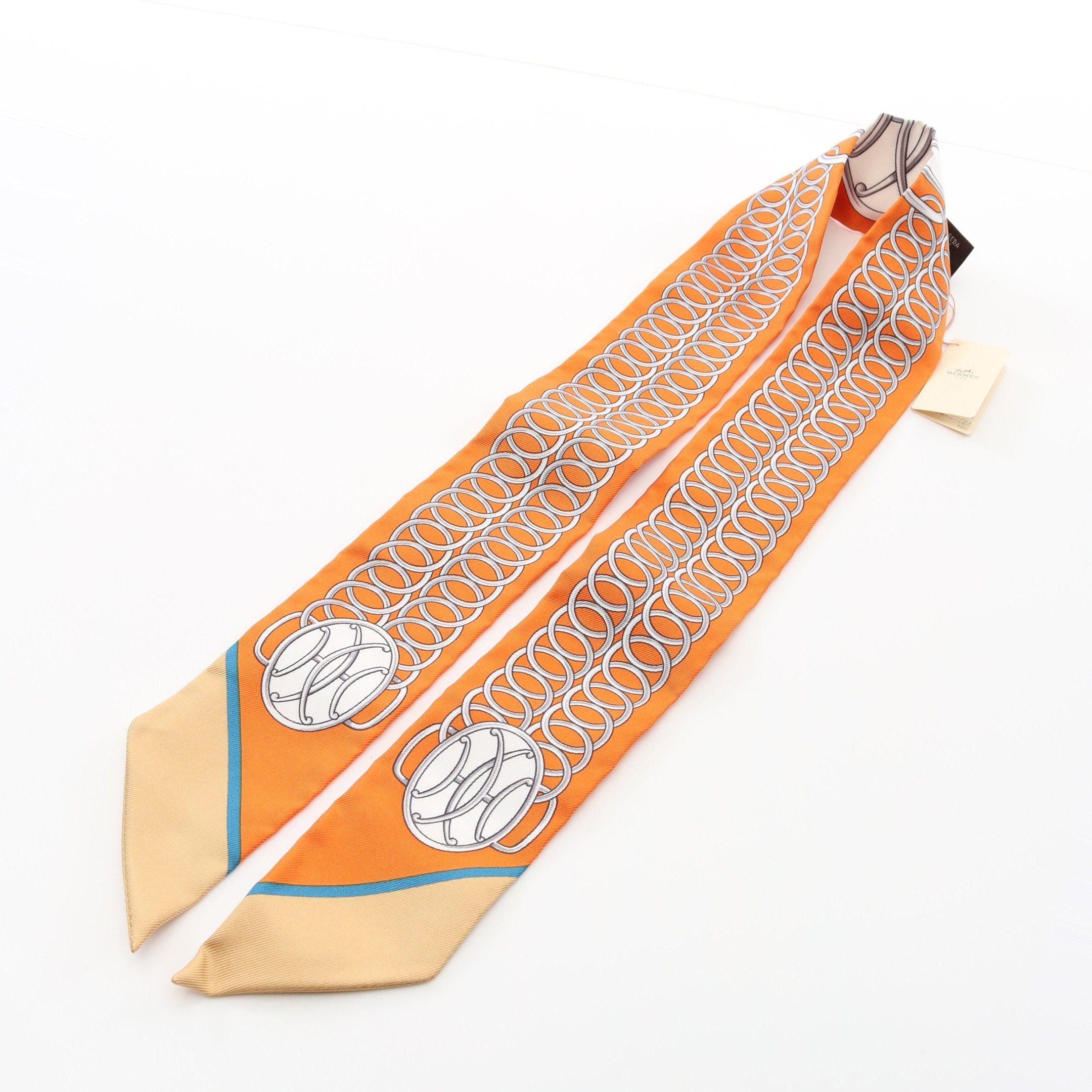 Hermes Hermes Twilly Lift Profile Ribbon Scarf Silk Orange Multicolor Size ONE SIZE - 5 Thumbnail
