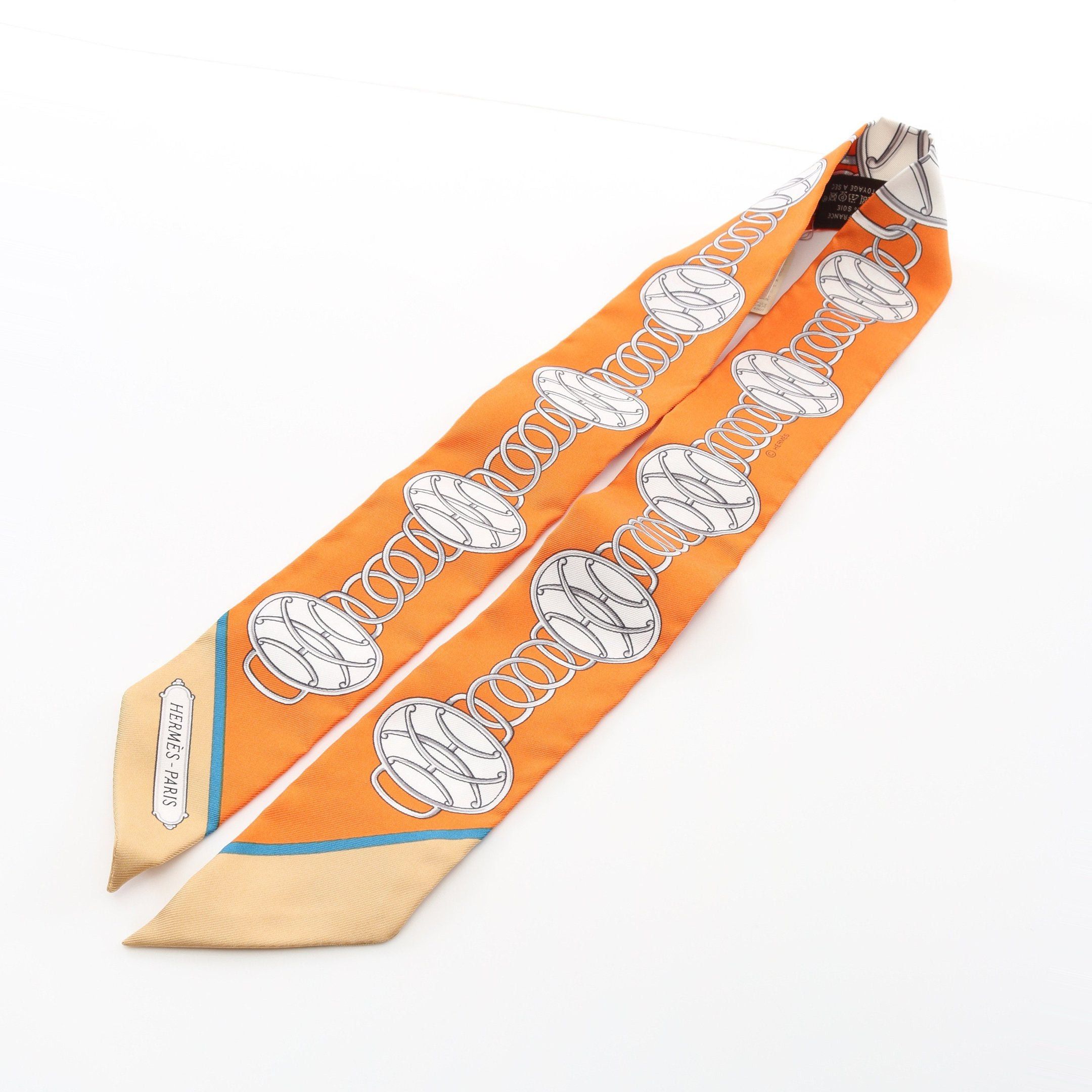 Hermes Hermes Twilly Lift Profile Ribbon Scarf Silk Orange Multicolor Size ONE SIZE - 4 Thumbnail