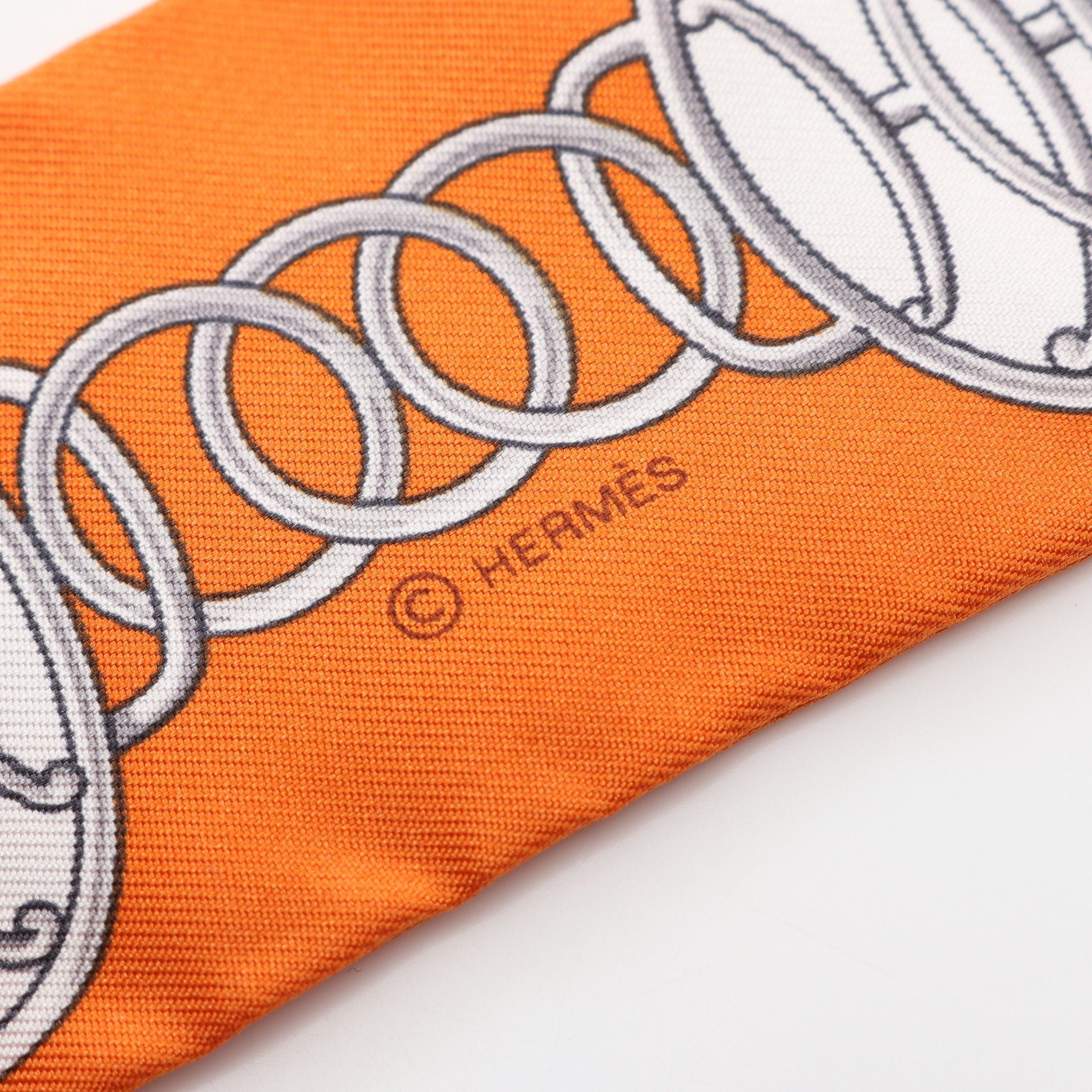 Hermes Hermes Twilly Lift Profile Ribbon Scarf Silk Orange Multicolor Size ONE SIZE - 2 Thumbnail