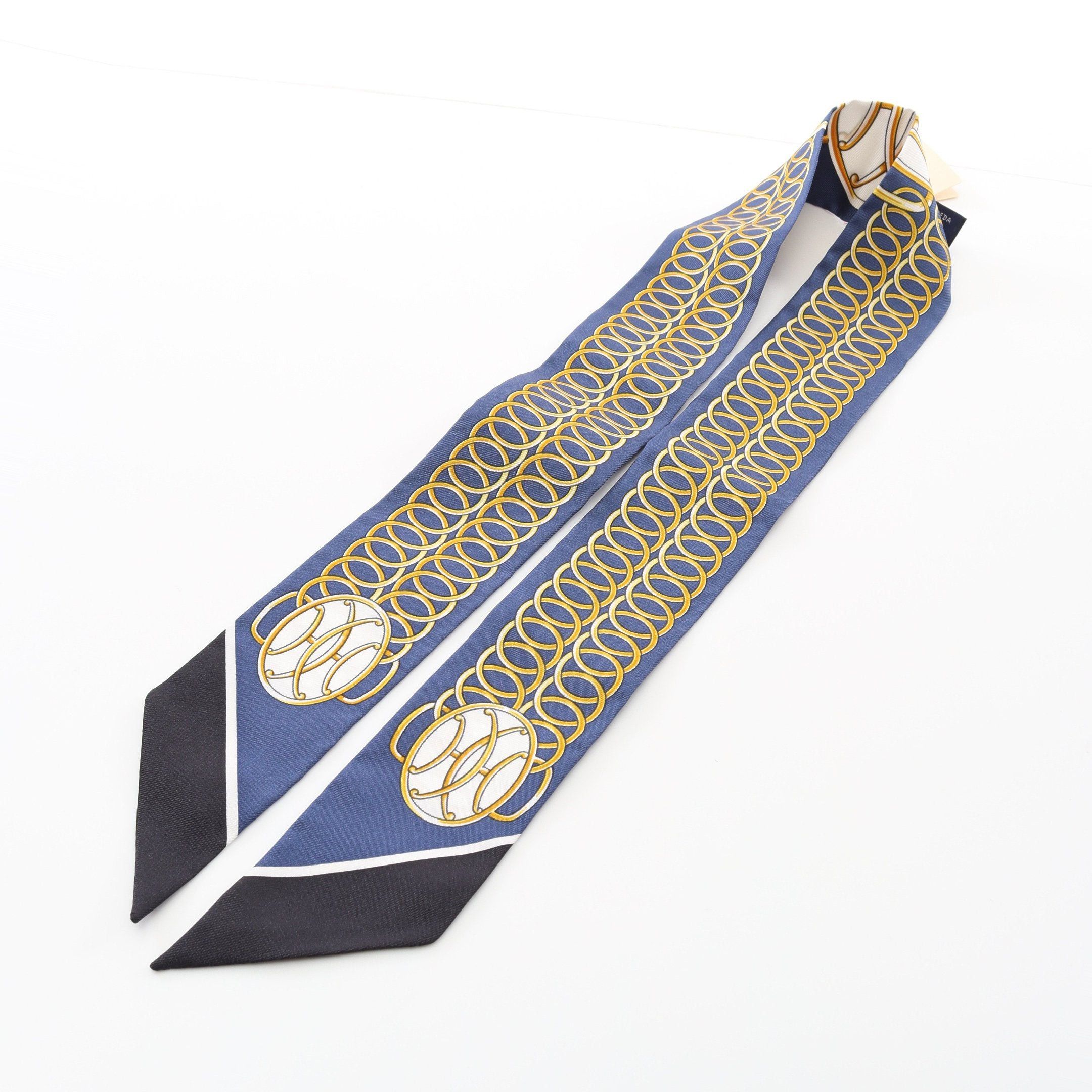Hermes Hermes Twilly Lift Profile Ribbon Scarf Silk Dark Blue Multicolor Size ONE SIZE - 5 Thumbnail