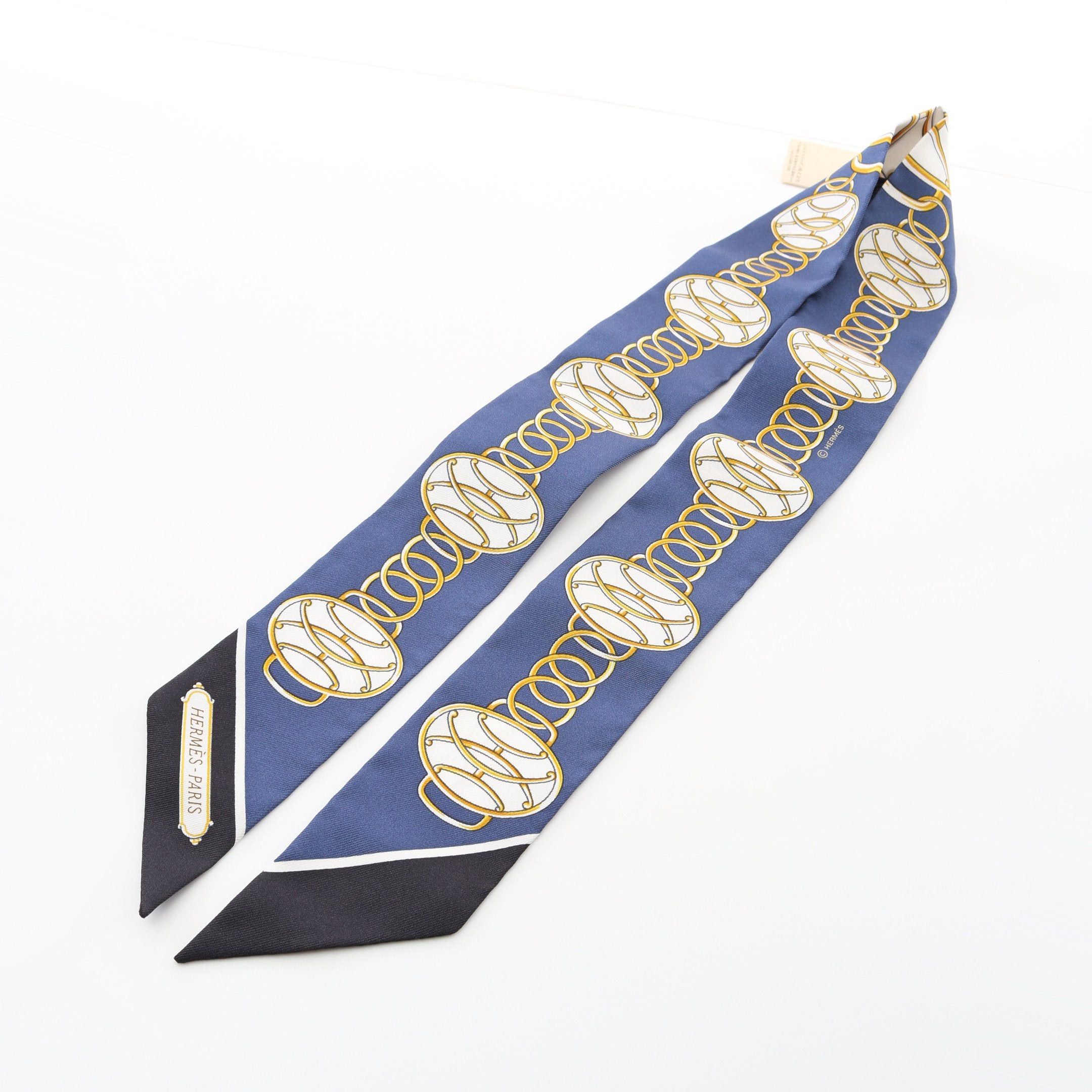 Hermes Hermes Twilly Lift Profile Ribbon Scarf Silk Dark Blue Multicolor Size ONE SIZE - 4 Thumbnail