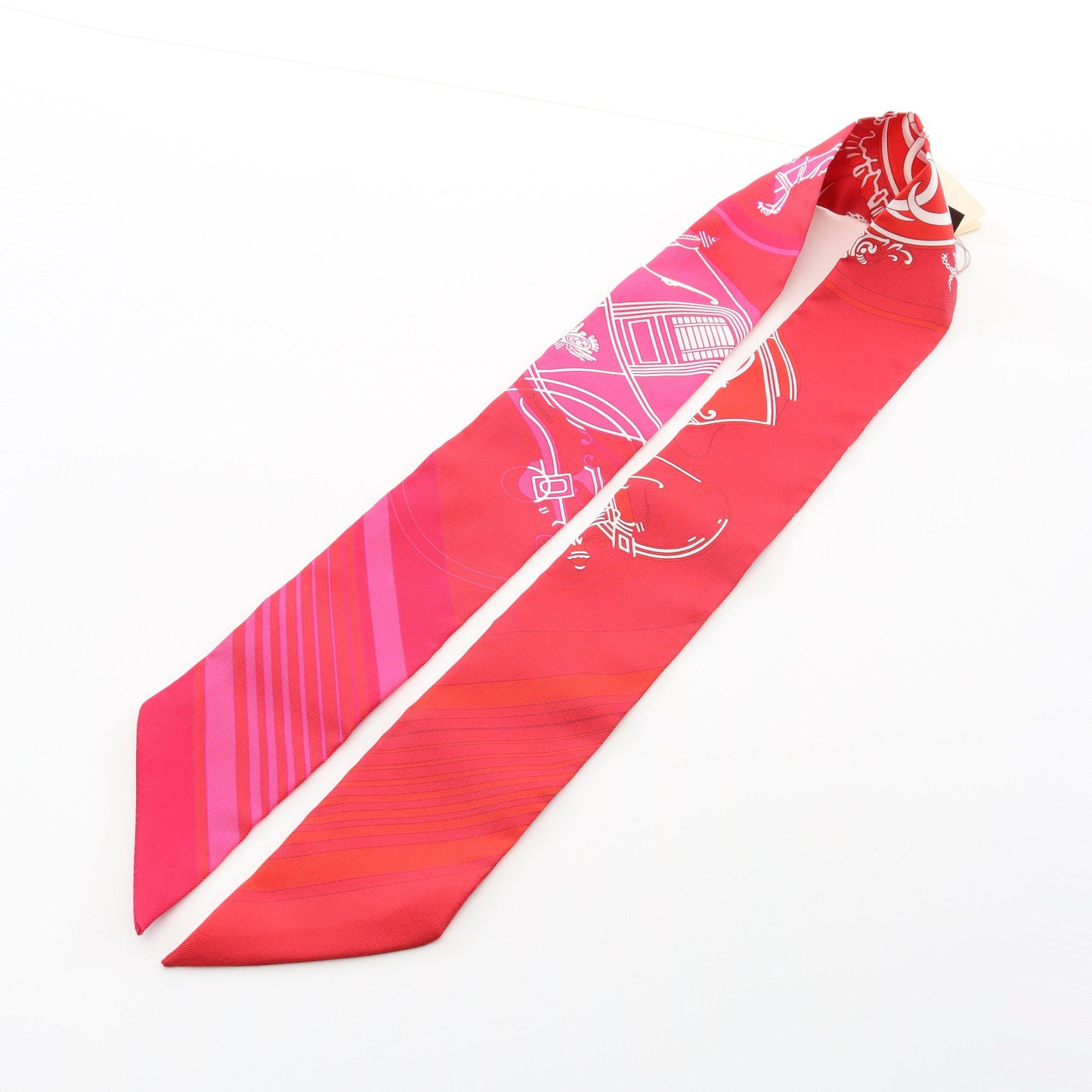 Hermes Hermes Twilly Ex-Libris Ribbon Scarf Silk Red Multicolor Size ONE SIZE - 5 Thumbnail