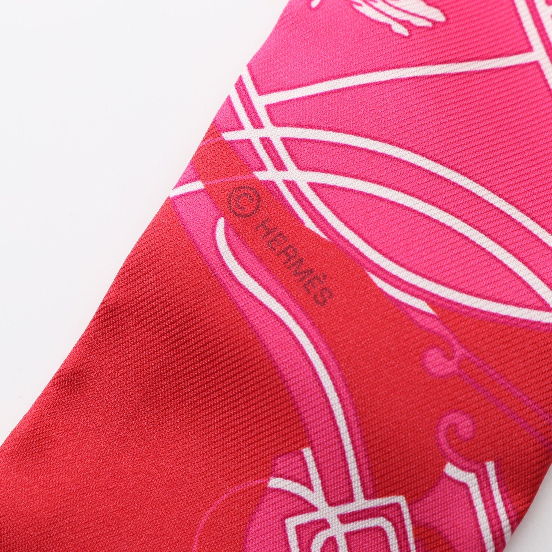 Hermes Hermes Twilly Ex-Libris Ribbon Scarf Silk Red Multicolor Size ONE SIZE - 2 Thumbnail