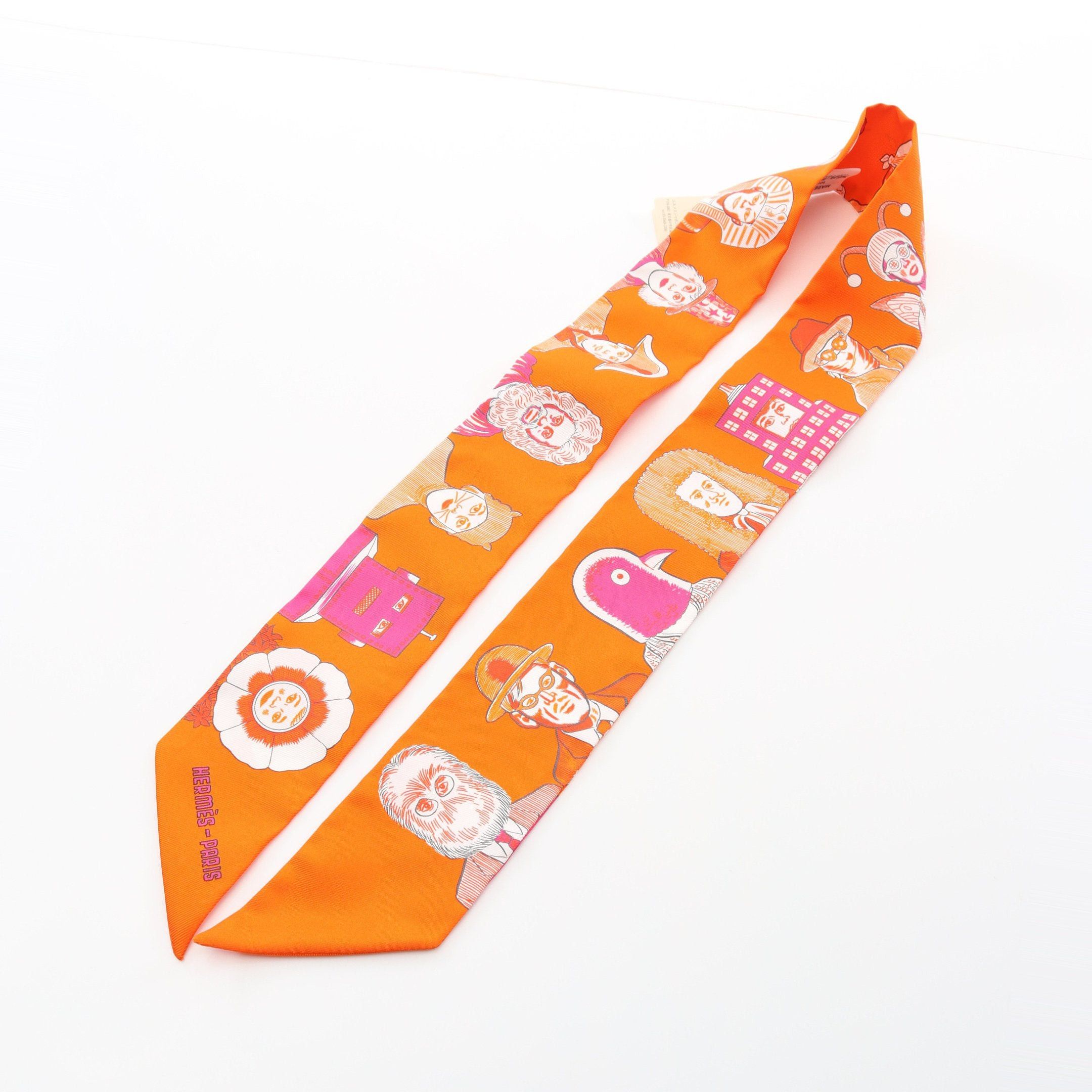 Hermes Hermes Twilly Dress Code Ribbon Scarf Silk Orange Multicolor Size ONE SIZE - 4 Thumbnail