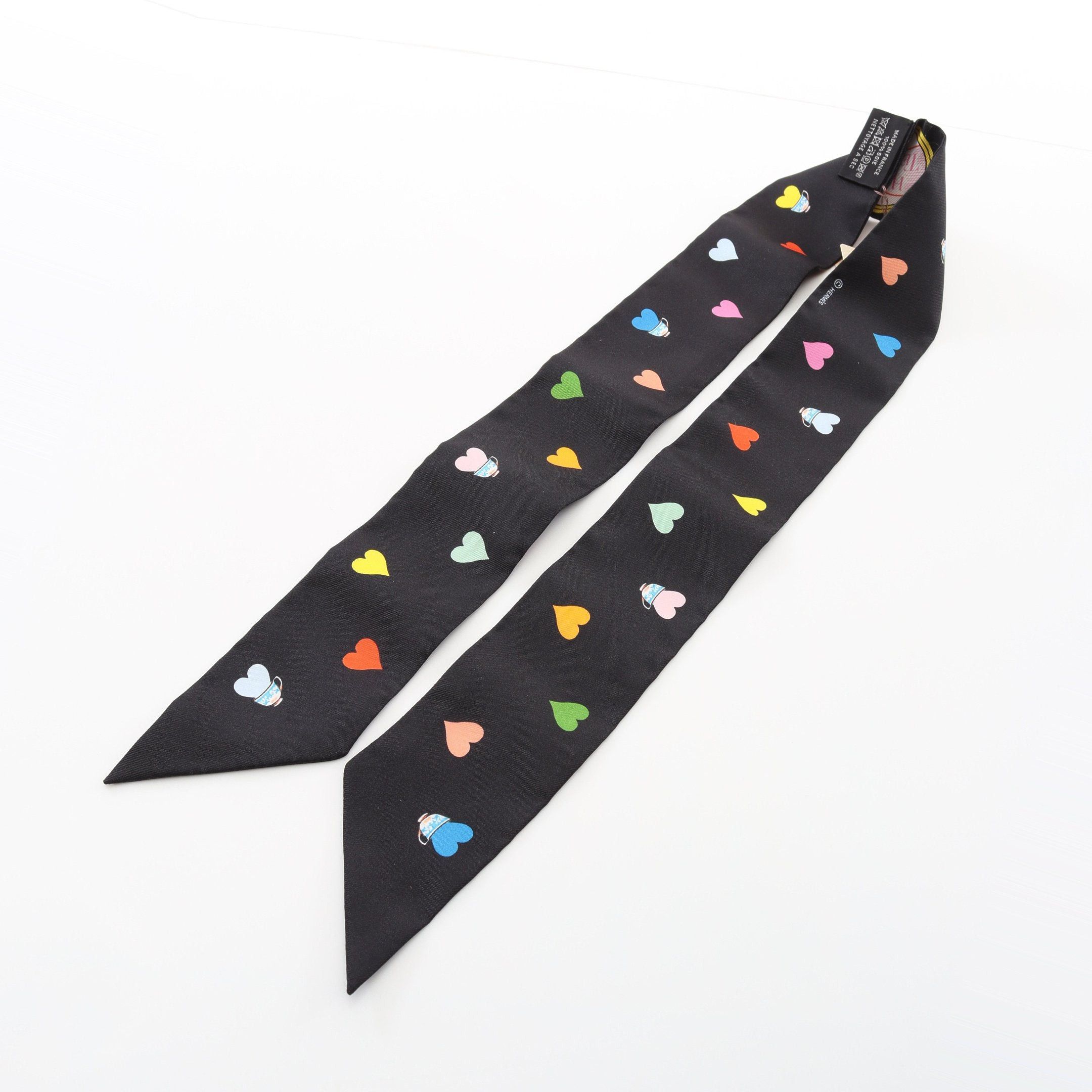 Hermes Hermes Twilly Tea Time Ribbon Scarf Silk Black Multicolor Size ONE SIZE - 5 Thumbnail