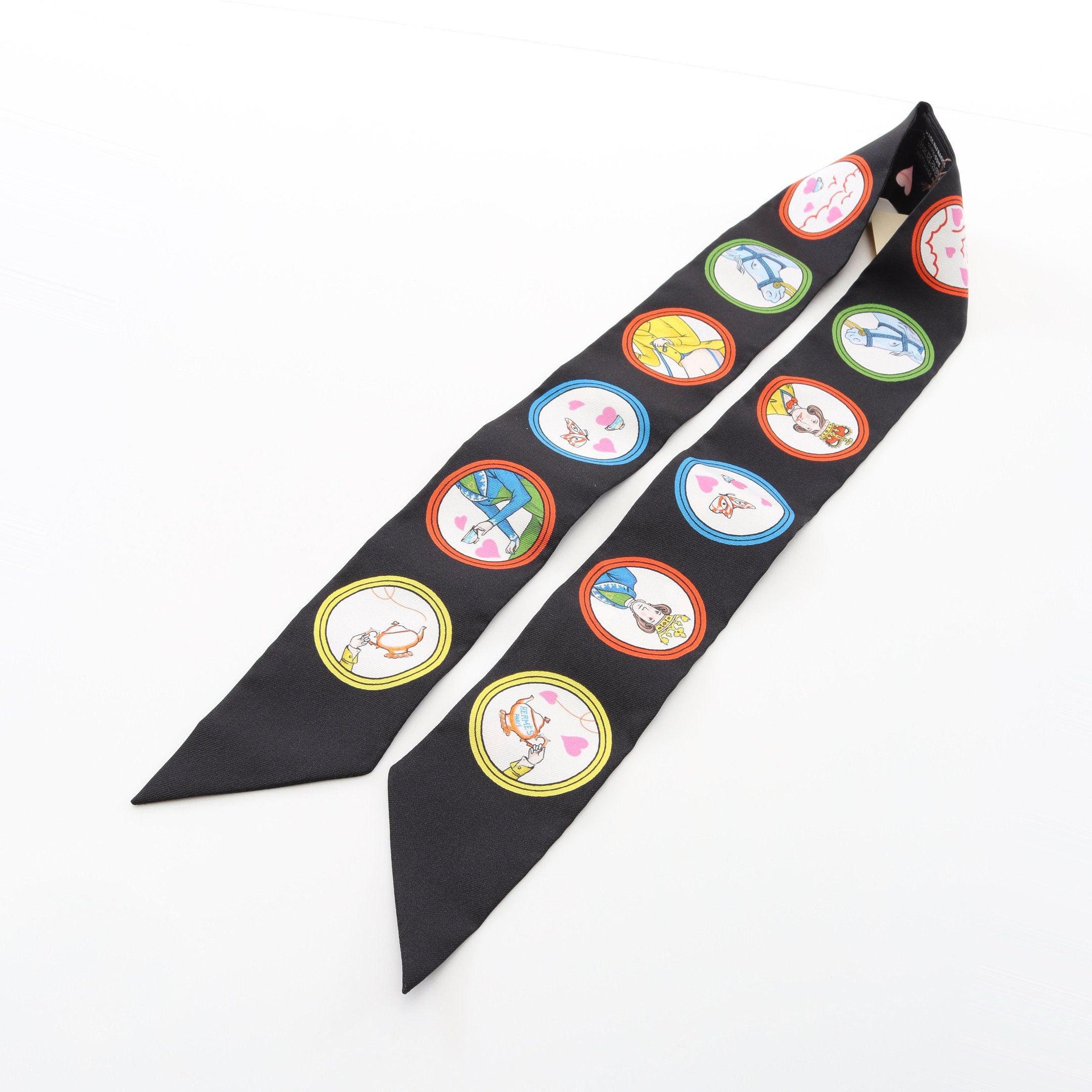 Hermes Hermes Twilly Tea Time Ribbon Scarf Silk Black Multicolor Size ONE SIZE - 4 Thumbnail