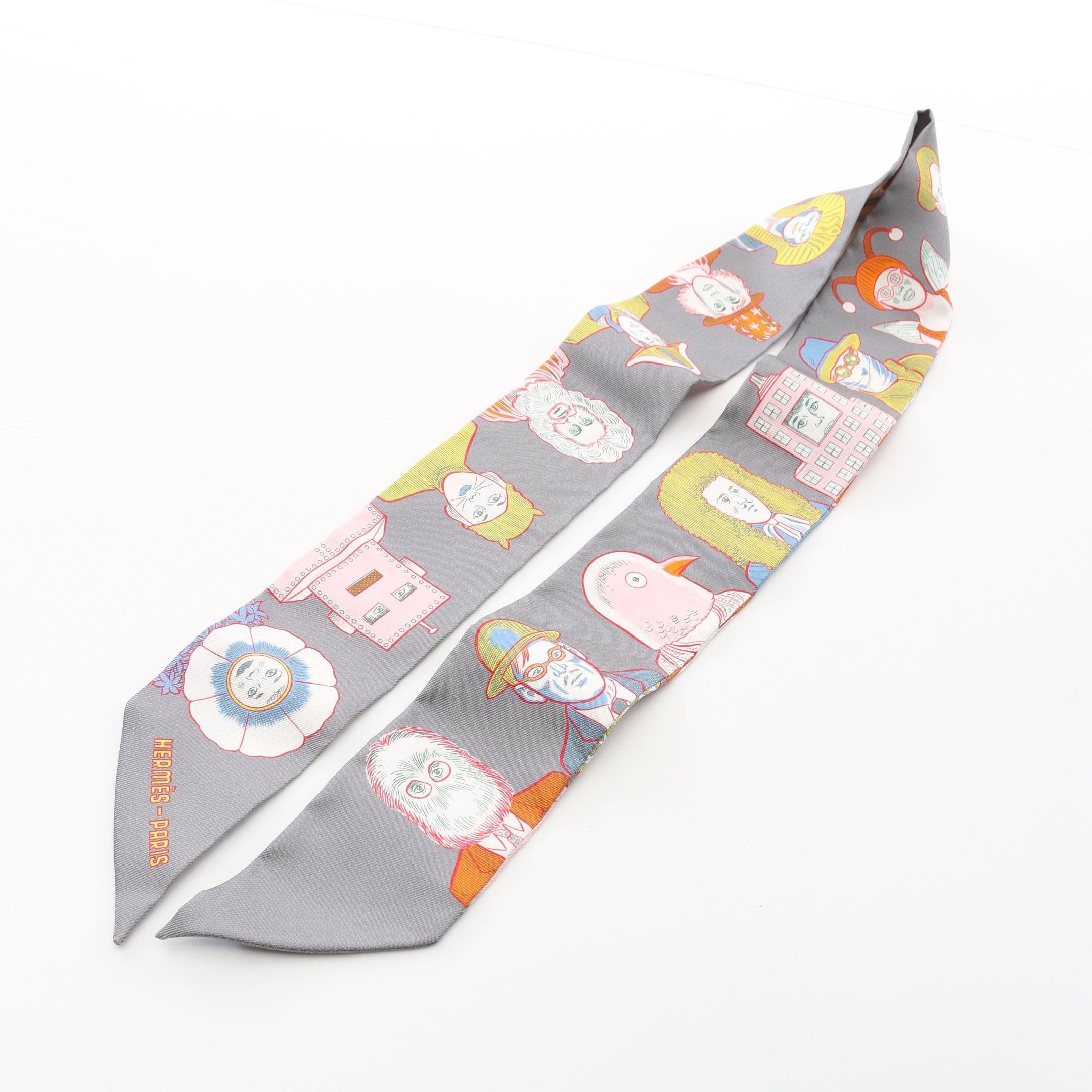 Hermes Hermes Twilly Dress Code Ribbon Scarf Silk Gray Multicolor Size ONE SIZE - 4 Thumbnail