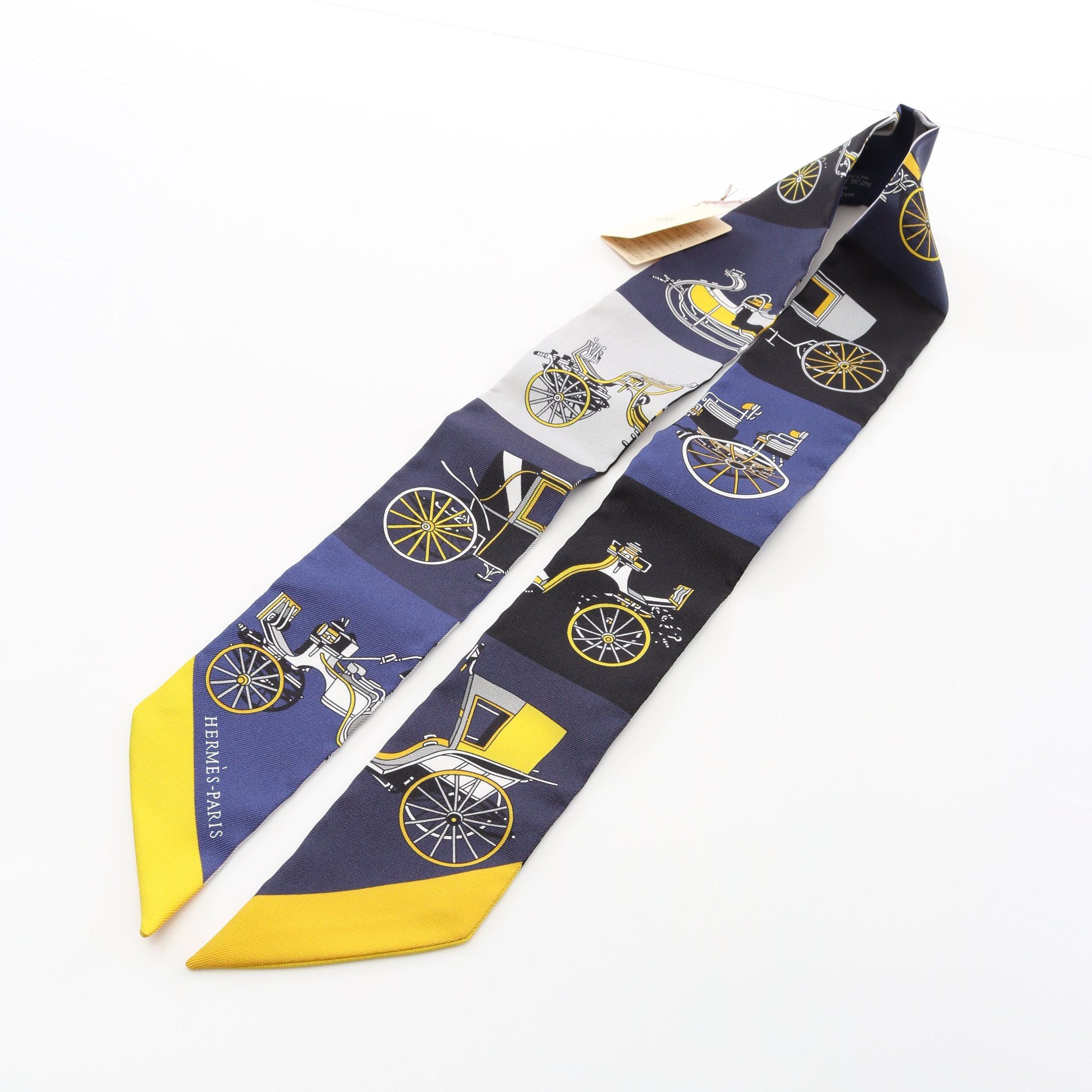 Hermes Hermes Twilly Voitures Exquises Ribbon Scarf Silk Navy Multicolor Size ONE SIZE - 4 Thumbnail