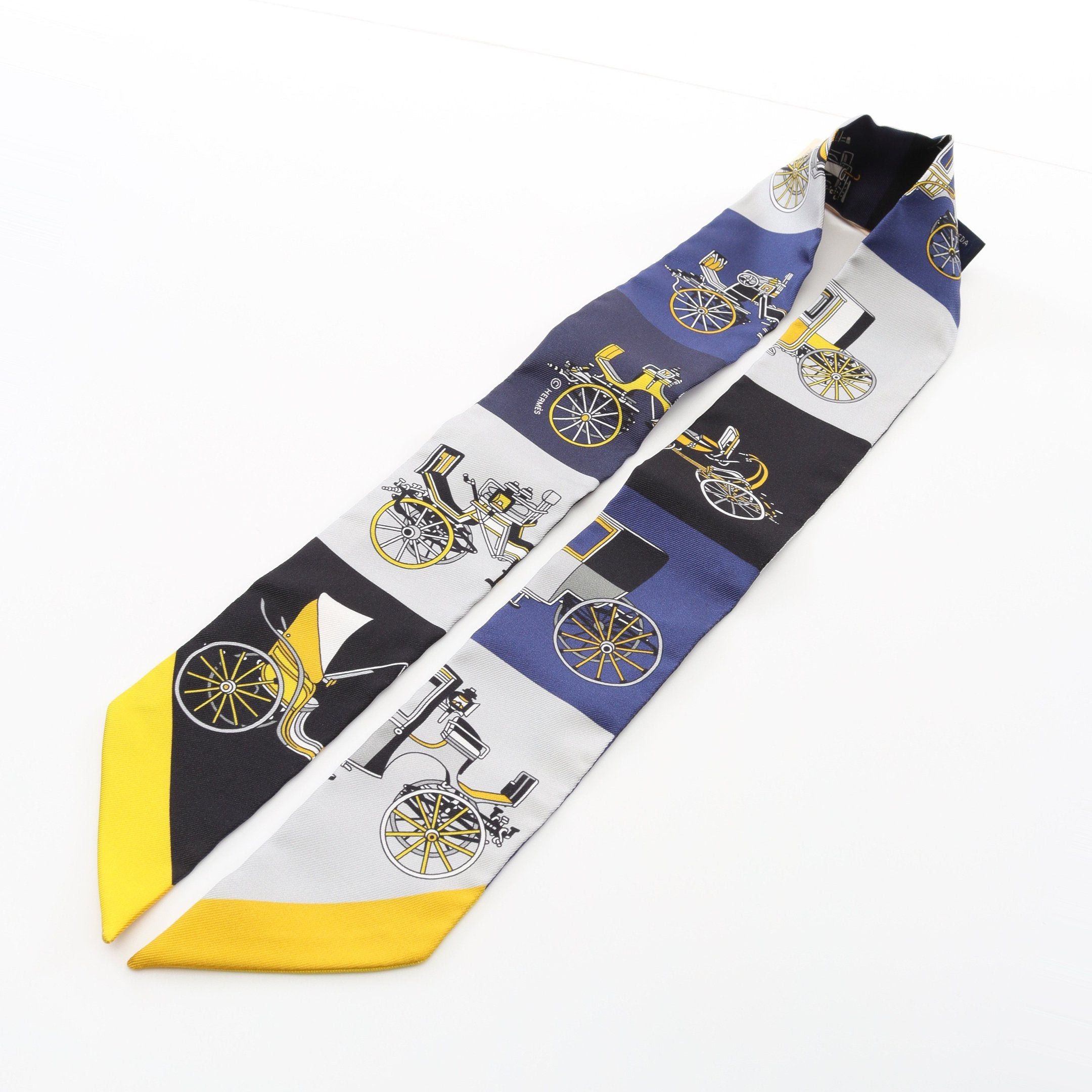 Hermes Hermes Twilly Voitures Exquises Ribbon Scarf Silk Navy Multicolor Size ONE SIZE - 5 Thumbnail