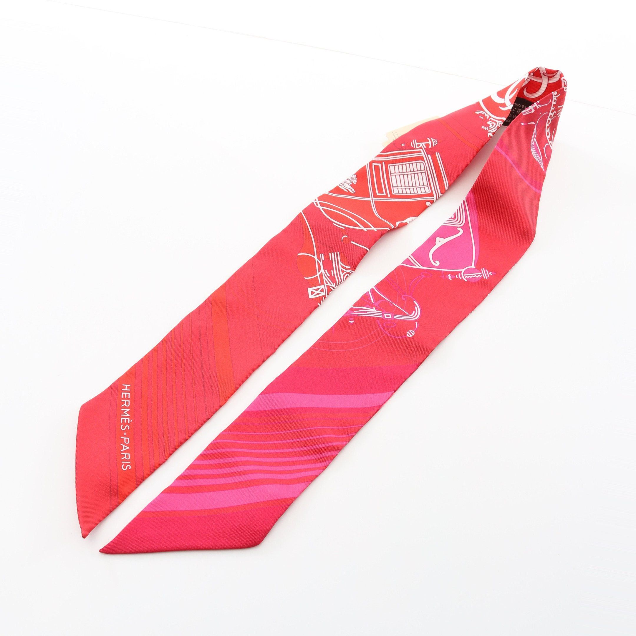 Hermes Hermes Twilly Ex-Libris Ribbon Scarf Silk Red Multicolor Size ONE SIZE - 4 Thumbnail