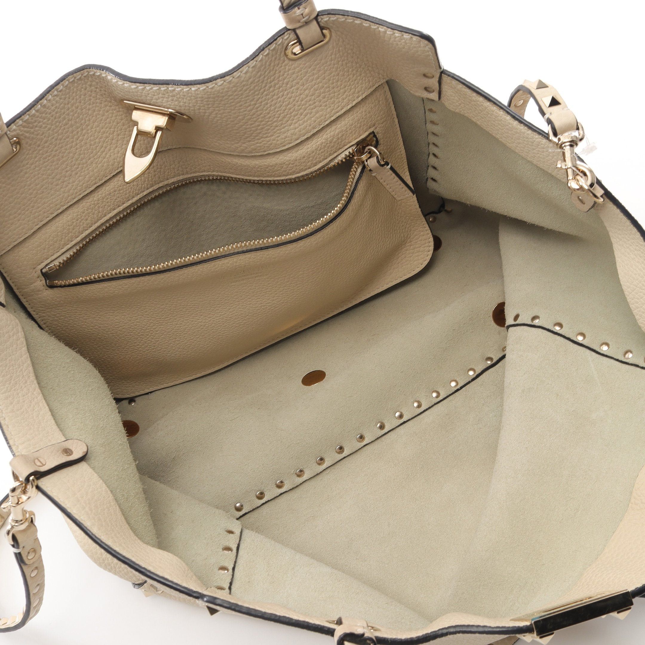 Valentino Valentino Rockstud Handbag Tote Bag Leather Off White Size ONE SIZE - 3 Thumbnail