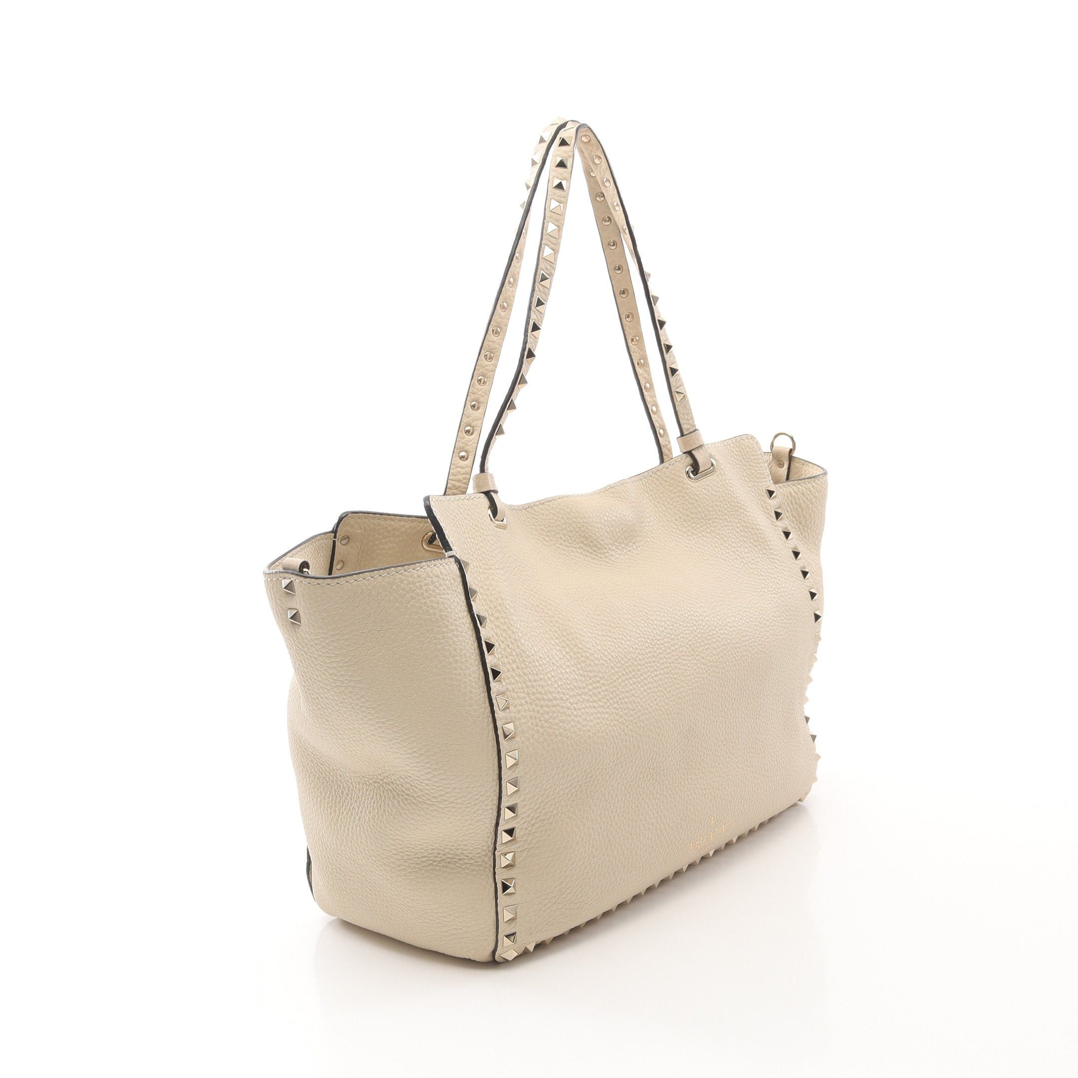 Valentino Valentino Rockstud Handbag Tote Bag Leather Off White Size ONE SIZE - 2 Thumbnail