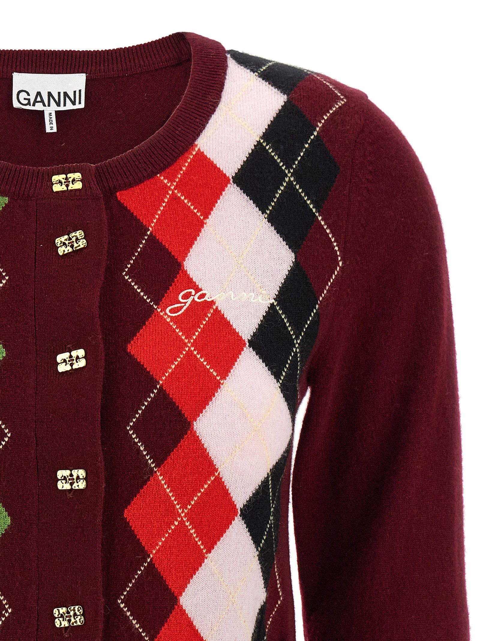 Ganni 'Burgundy Check' Cardigan Size XS / US 0-2 / IT 36-38 - 3 Thumbnail