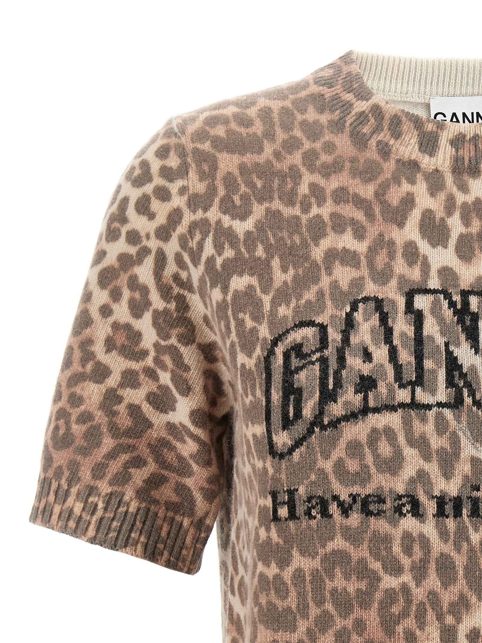 Ganni 'Leopard Wool Mix' T-Shirt Size S / US 4 / IT 40 - 3 Thumbnail