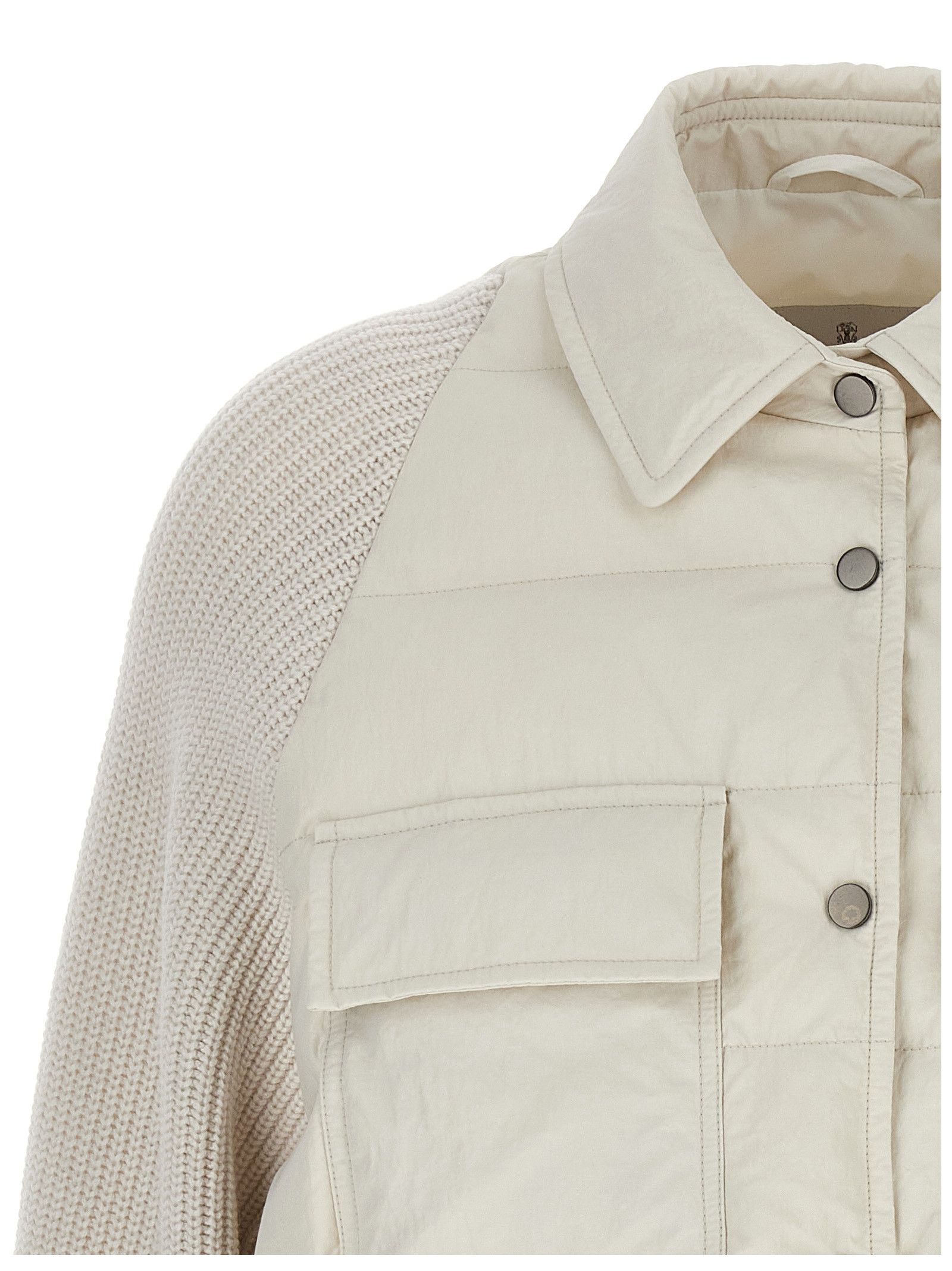 Brunello Cucinelli Two-Material 'Shiny Flap Detail' Down Jacket Size M / US 6-8 / IT 42-44 - 3 Thumbnail