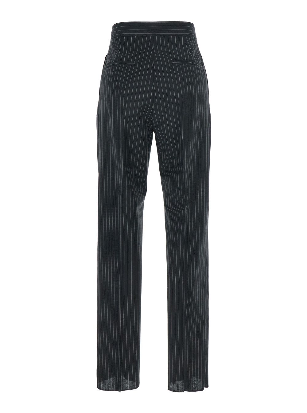 Max Mara 'Sesamo' Black Pants with Front Concealed Closure and All-Over Striped Motif in Wool Woman Size 28" / US 6 / IT 42 - 2 Thumbnail