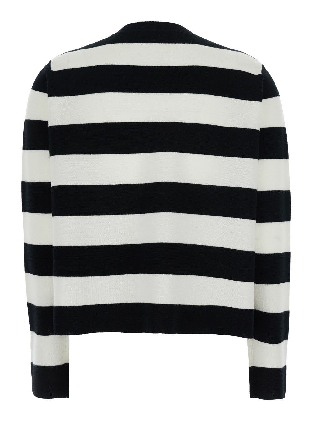 Max Mara 'Viterbo' Black and White Crewneck Sweater with Embroidery on the Front and All-Over Striped Motif in Wool Woman Size S / US 4 / IT 40 - 2 Thumbnail