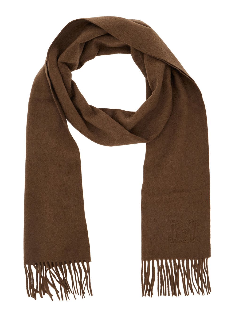 Max Mara 'Dalia' Brown Rectangular Scarf with Logo Embroidery on the Front and Fringed Hem in Cashmere Woman Size ONE SIZE - 2 Thumbnail